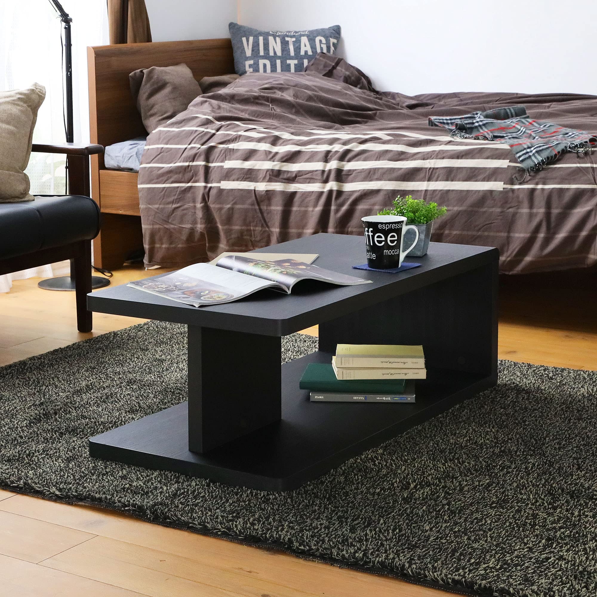 白井産業 ローテーブル 机 おしゃれ シンプル ブラックオーク 幅89.7 高さ31.6 奥行45cm KI2-9045TBO ..