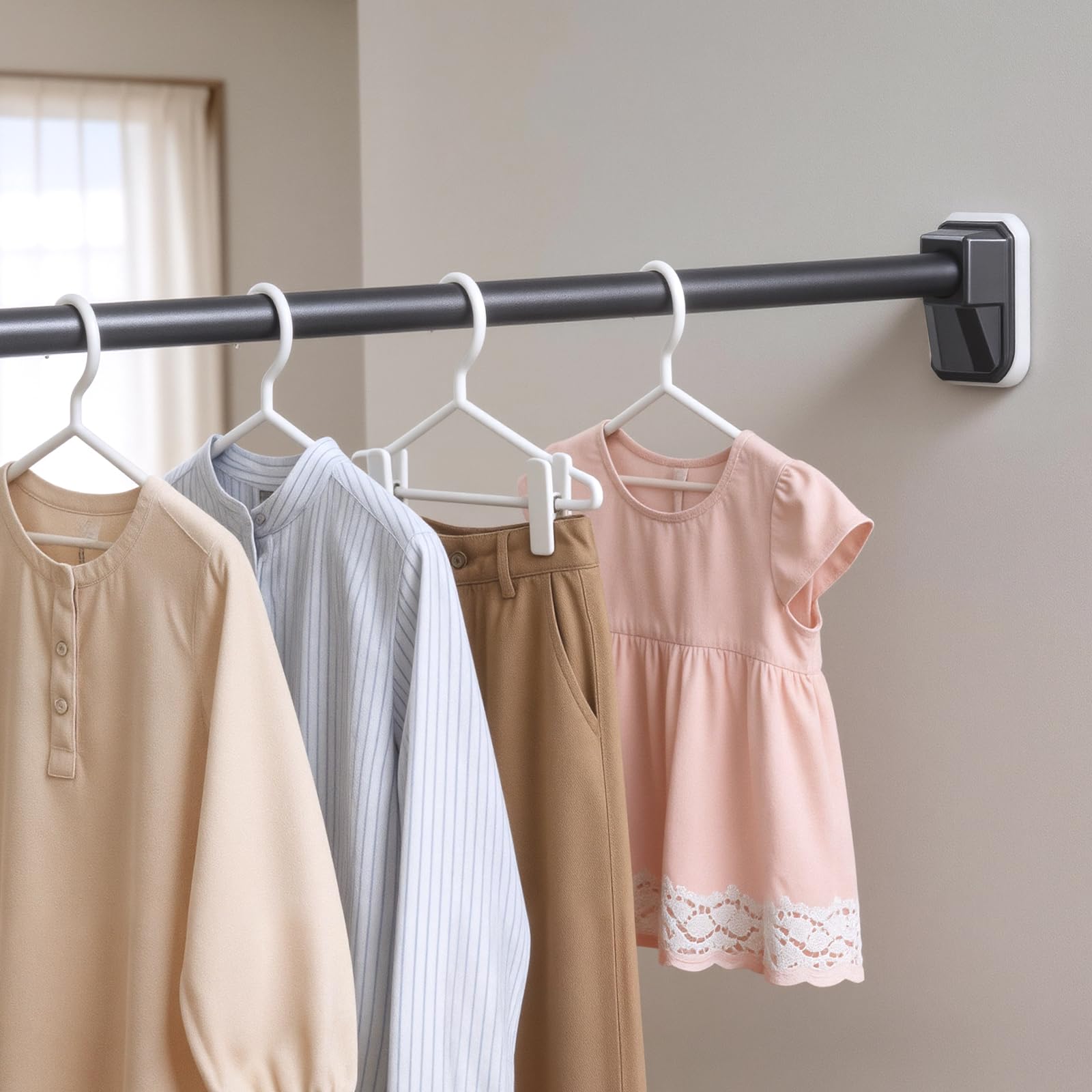 LOOBANI 強力突っ張り棒 つっぱり棒 ステンレス 強い負荷 伸縮棒 幅50-280cm 滑り止め ドリル不要 クローゼットロッド カーテンロッド 洗濯干し 布団干し 物干し竿 室内 屋外 (ガンメタル, 70-130cm)