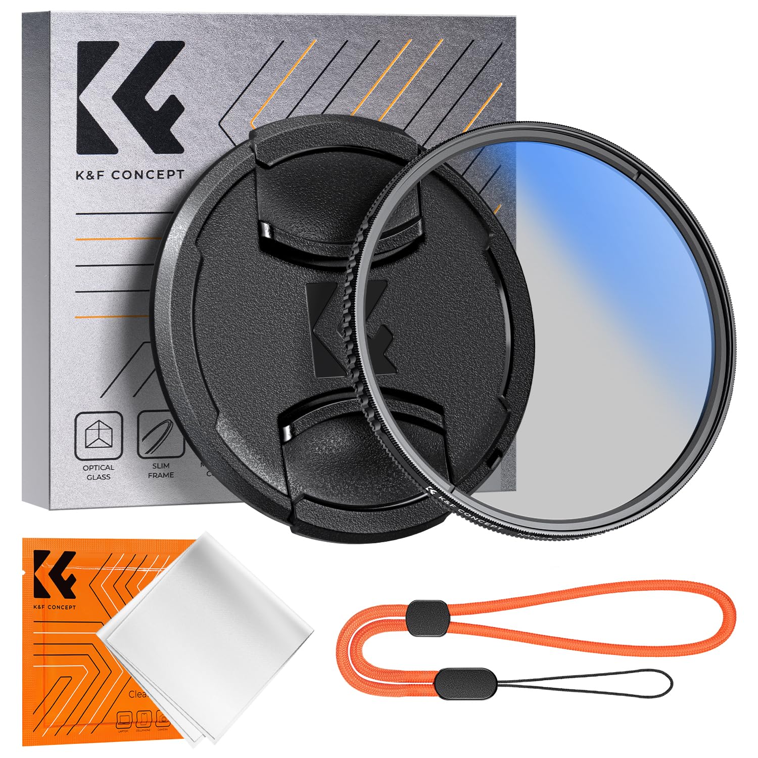 K&F Concept 55mm PLフィルター 反射調整用 レンズキャップ付き 高透過率 薄枠 円偏光フィルター CPLフィルター 1枚クリーニングクロス付属（NANO-Kシリーズ）