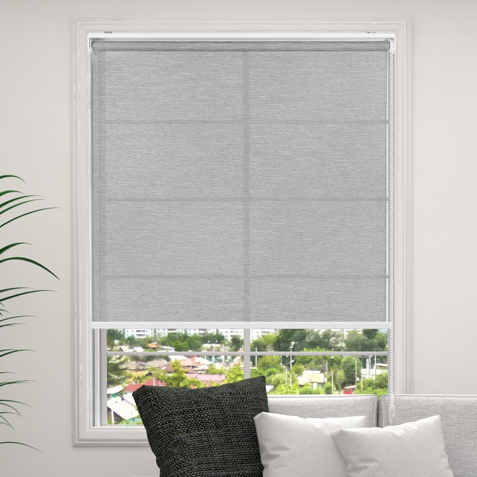 Hong pu TAO 非遮光 ロールスクリーン チェーン式 ロールカーテン カーテン 透過性生地 目隠し UVカット キッチン リピング ベッドルーム 簡単取り付け シンプル 丈220cm 幅160cm グレー