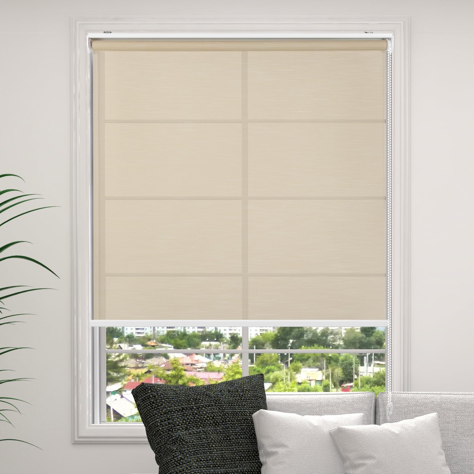 Hong pu TAO 非遮光 ロールスクリーン チェーン式 ロールカーテン カーテン 透過性生地 目隠し UVカット キッチン リピング ベッドルーム 簡単取り付け シンプル 丈220cm 幅90cm パール