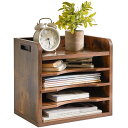 YMYNY Wood File Organizerデスクトップ、紙製ストレージデスクファイルラック、3つの調節可能棚、5段トレイ式A 4ファイルラック雑誌、学校、オフィス、・34 x 23 x 31.5 CMさび褐色 JPHBC006H