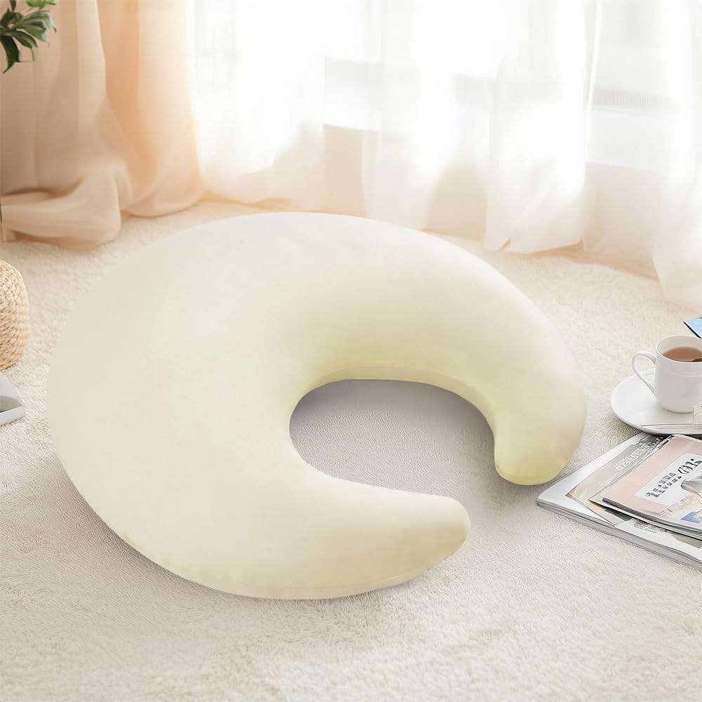 JEMAジェマ クッション もちもち ふわふわ 三日月型クッション 抱き枕 肘置き 背もたれ 腰当 ひんやり 通気性よい オールシーズン 接触冷感 読書 ゲーム 授乳クッション カバー洗える イェロー [2]