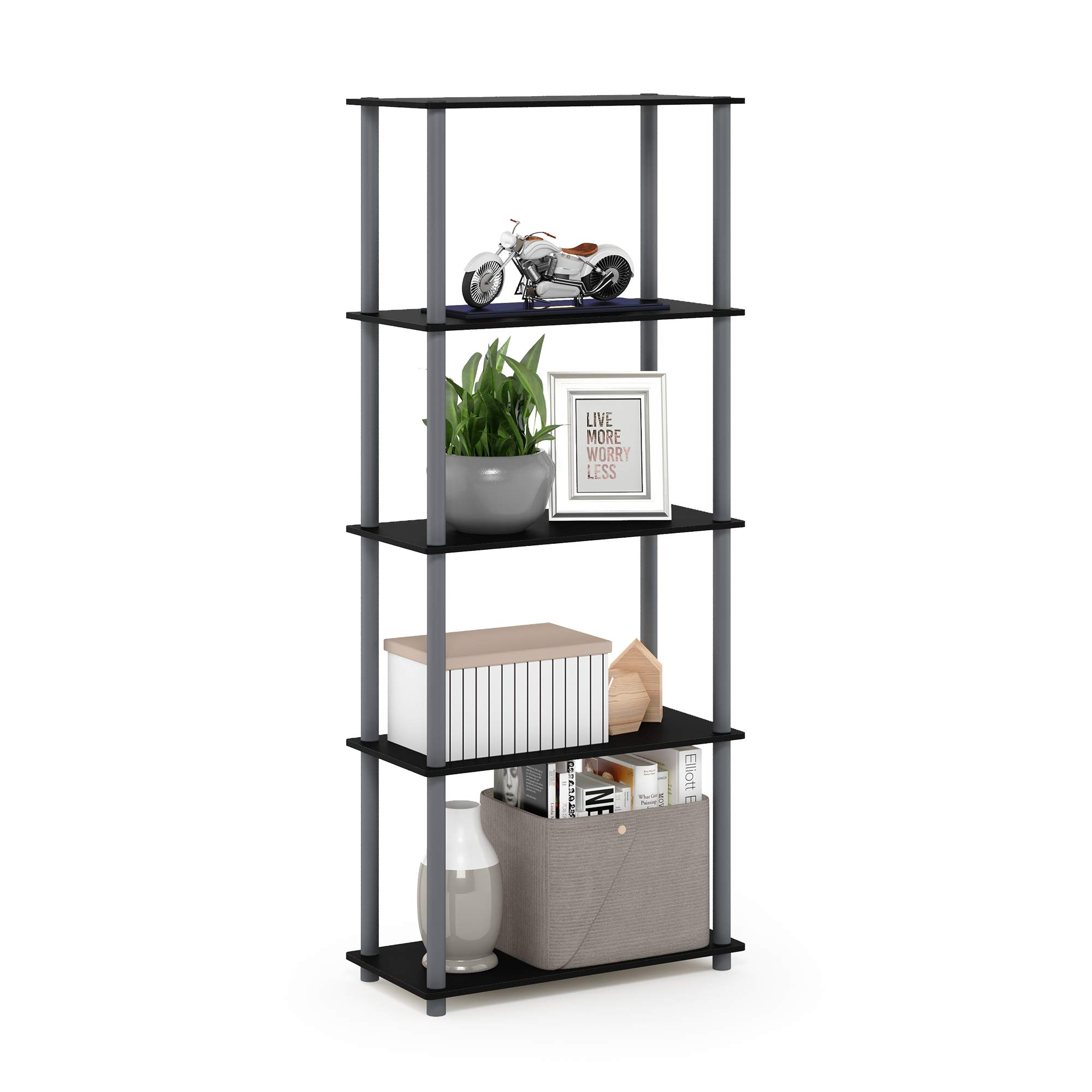 Rakuten - フリノ(Furinno) オープンシェルフ・ラック 多目的棚 ディスプレイラック 5段 59.9(W)×29.5(D)×145.8(H)cm カラー:ブラック/グレー 【日本正規輸入品】 17091BK/GY