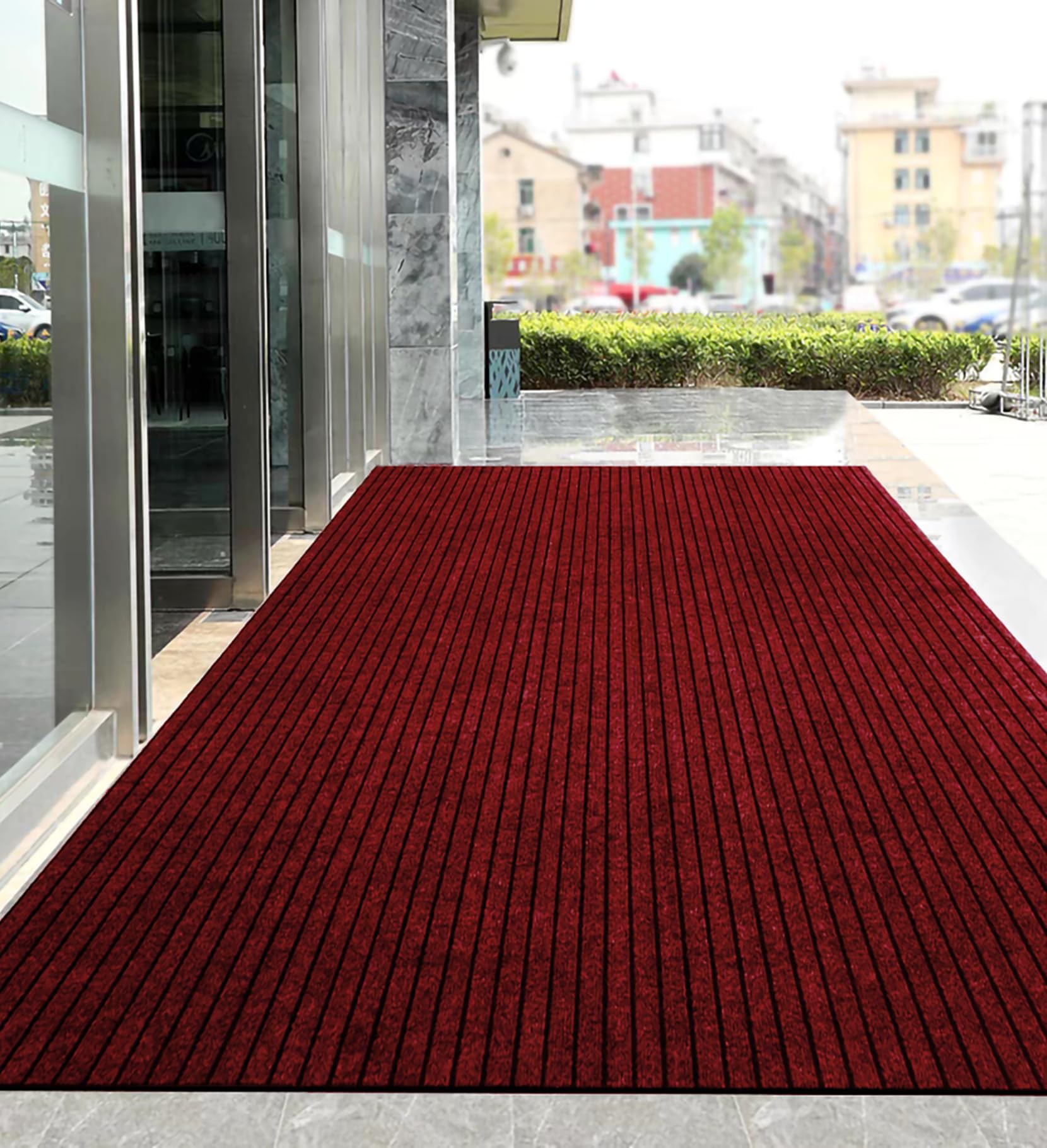 [Bcrio] 玄関マット 業務用 家庭用 屋外 室内 滑り止め 速乾 吸水 泥落とし 洗える エントランスマット 耐磨耗性 玄関 オフィス お店（レッド 90*150）