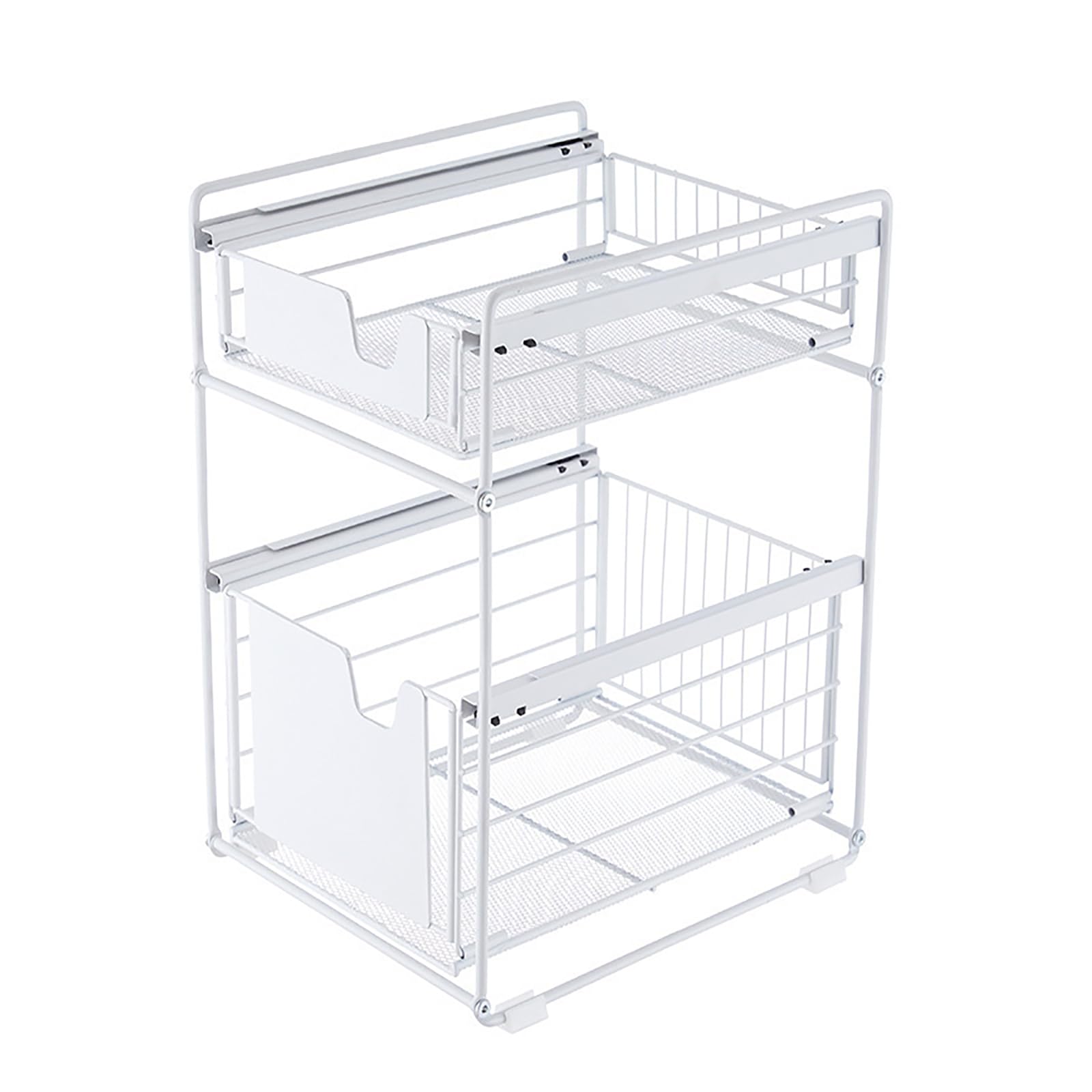 BQKOZFIN シンク下収納ラック キッチン下収納 収納棚 スライド式 引き出し 2段 幅22×奥行き33×高さ43cm 大容量 洗面台下収納ラック 隙間収納 小物整理 省スペース 調味料 収納用品 おしゃれ 防汚 防錆 防油 (ホワイト)