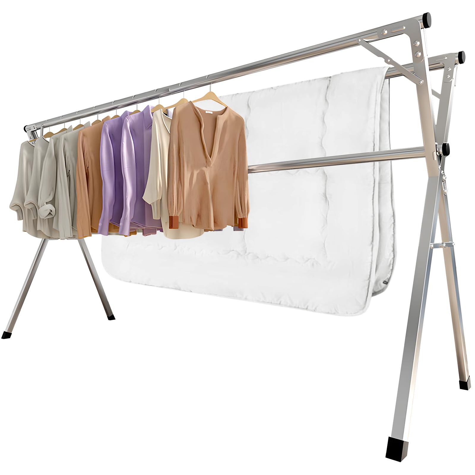 BQKOZFIN ステンレス鋼 布団干し 物干し 多機能 伸縮 ふとん干し 布団4枚分 折り畳み 幅130~200cm