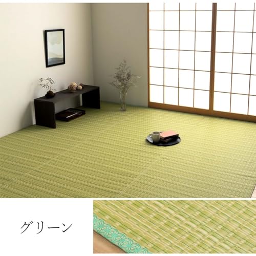 楽天SelectSHOP 岐阜 楽天市場店イケヒコ 『バルカン』 肌触りの良い国産 畳 マット 団地間6畳 グリーン 傷がつきにくく引っ掻き傷にも強い丈夫なPP素材で作ったカーペット 水こぼしや汚れに強くてお手入れ簡単な洗えるラグ 夏は肌に密着しにくくベタつかない キャンプ・花見などアウトドアでも