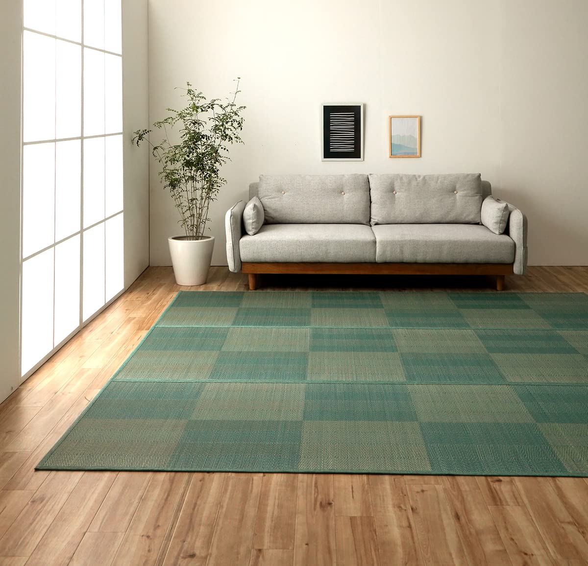 イケヒコ い草 ラグ カーペット NDXルネ レイクブルー 約382×382cm 本間8畳 花ござ 