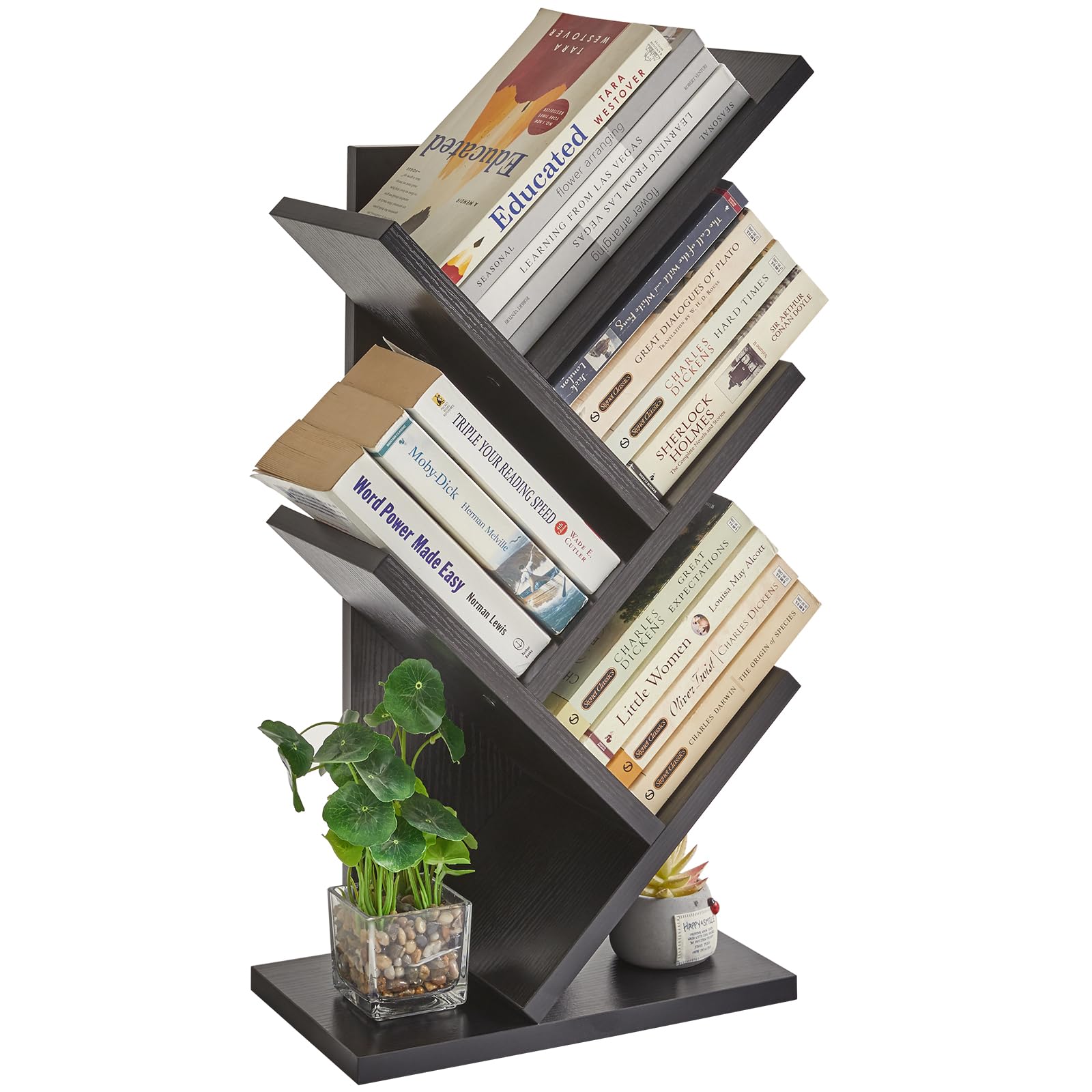 YMYNY 本棚4階建て間仕切り 立て棚 木の棚 独立式棚 ホームオフィスリビングオフィス用 30 x 17 x 60 cm CD雑誌書籍の展示用 黒 JPHBC014B