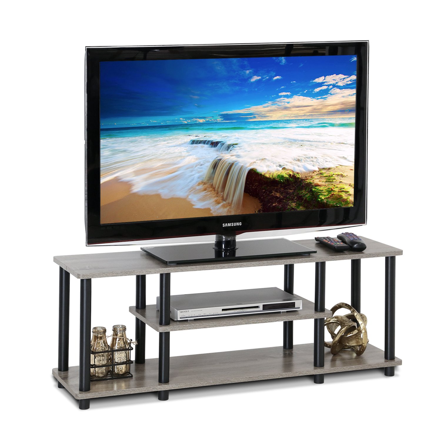 フリノ(Furinno) テレビ台 ターンNチューブ フレンチオークグレー/ブラック 3段 50インチまで対応 【日本正規輸入品】