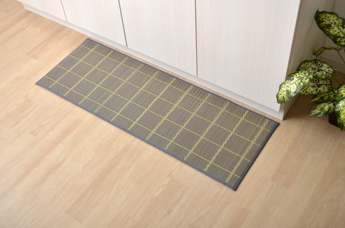 Rakuten - イケヒコ い草 畳 マット い草キッチンマット 約43×240cm チェックグレー 国産イ草使用 滑りにくい加工 シンプルデザイン #8239720