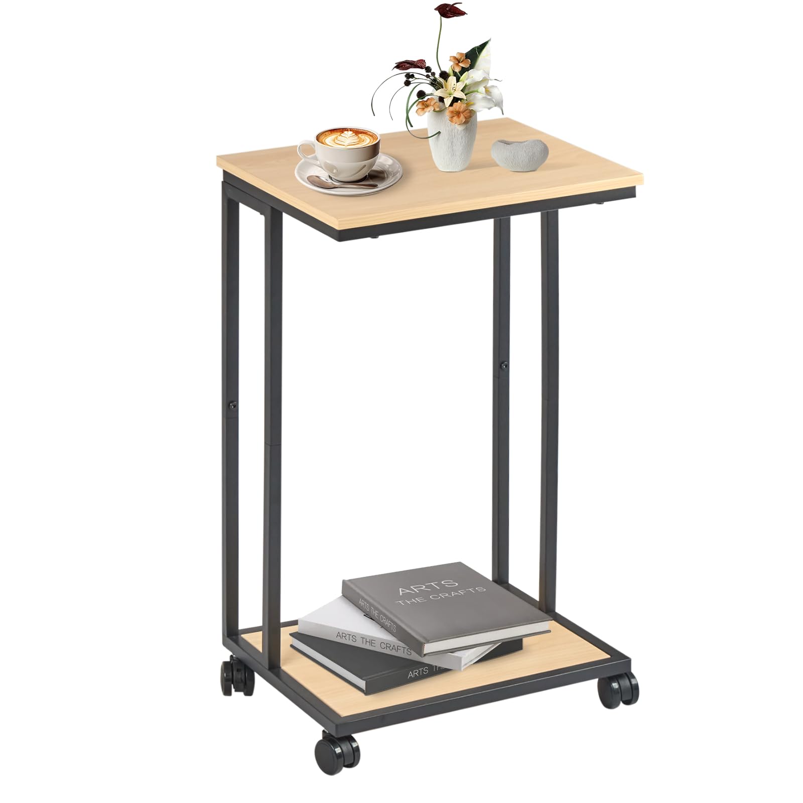 ・【移動に便利】キャスター付きで移動便利、360度自由に回転することもでき、よりフレキシブルな方向を持っています。2つはロック付きで、サイドテーブルを特定な位置に固定できます。・【コ字型テーブル】ベッドサイドテーブルはコ字型、ソファやベッドの下のスペースに入れ、隙間に差し込んでも使えます。ソファのサイドテーブルやリビングのサイドテーブルとしても使えます。・【材質】：天板は高品質の材料を採用しており、掃除しやすくて擦り傷に強いです。また、テーブルフレームは堅固な鋼鉄でできており、耐久性に優れ、生活の毎日に付き添ってくれます。・【サイズ】:長さ39×幅29×高さ63.7cm。人間工学に基づいて設計されたテーブルの高さは、自宅での作業も快適です。広々とした天板はノートパソコンの他に、本、ペンなどを置いても狭く感じず、食事はもちろん、子供の勉強机、ベッドサイドテーブル、ナイトテーブルとして幅広いシーンで活躍できます。・【アフターサービス】製品におきまして、何か問題がありましたら、いつでもお気兼ねなくお問い合わせください。購入後1年以内に品質問題が発生した場合、無償で部品を交換したり、返品したり、返金したりすることができます。