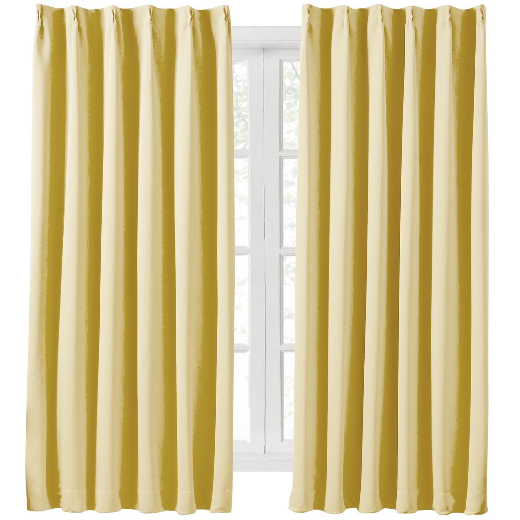 Hansleep カーテン 1級遮光 2枚組 イェロー 幅100cm丈110cm 小窓 断熱 防寒 防音 省エネ 厚手 無地 おしゃれ 洗える 寝室 リビング用 (イェロー, 幅100cm×丈110cm)