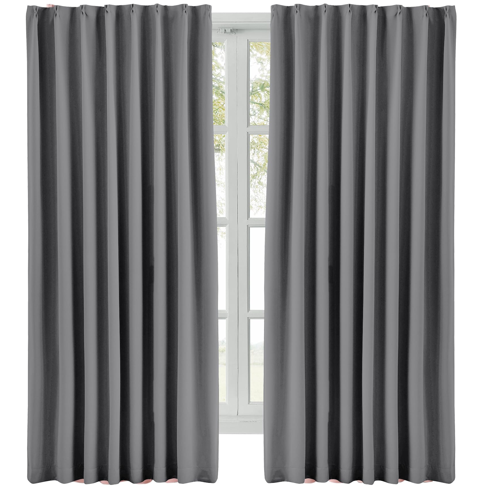 Rakuten - Hansleep カーテン 1級遮光 2枚組 グレー 幅100cm丈140cm 小窓 断熱 防寒 防音 省エネ 厚手 無地 おしゃれ 洗える 寝室 リビング用 (グレー, 幅100cm×丈140cm)