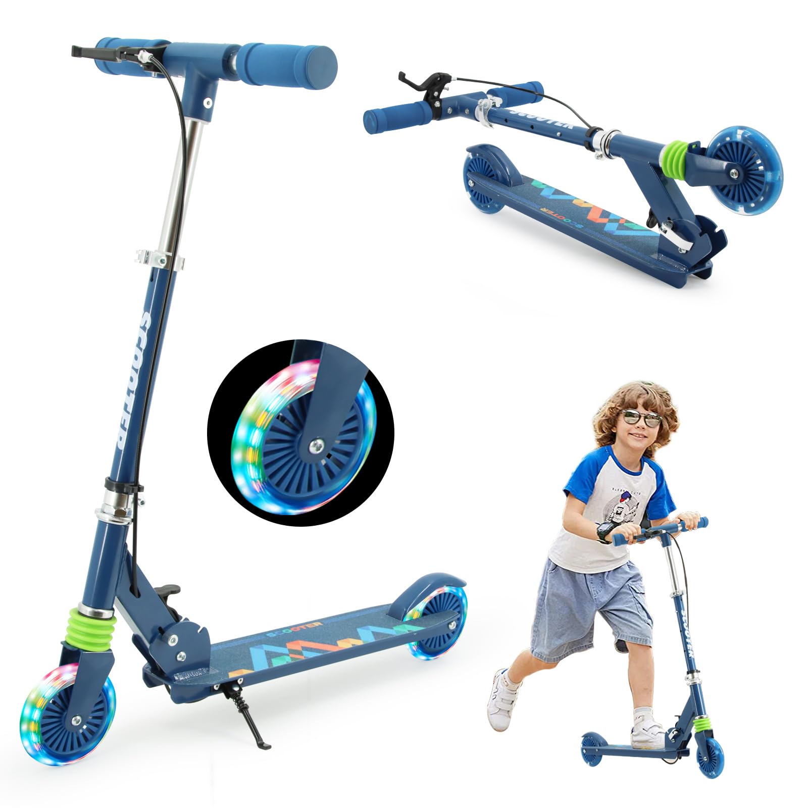 TENBOOM キックボード キッズスクーター キッズ 子供 新型ハンドルブレーキ付き 3・12歳子供用 2輪 LED..