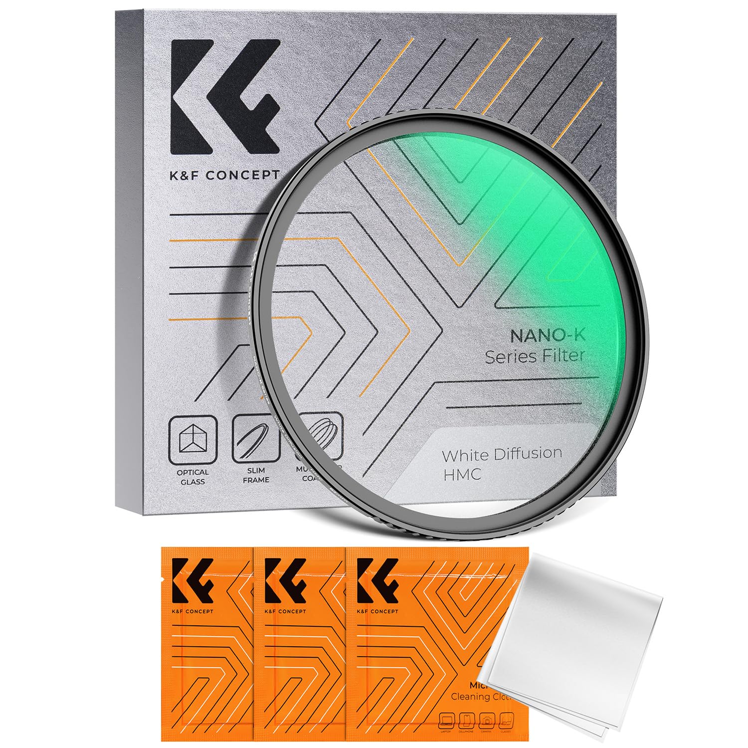 K&F Concept 62mm ホワイトソフト 1/4 フィルター ソフトフィルター ソフト効果 1/4 コントラスト調整用 ソフト多層ナノコーティング 航空アルミ材質 薄枠 3枚クリーニングクロス付き 撥水 撥油 （NANO-K シリーズ）(3.0)