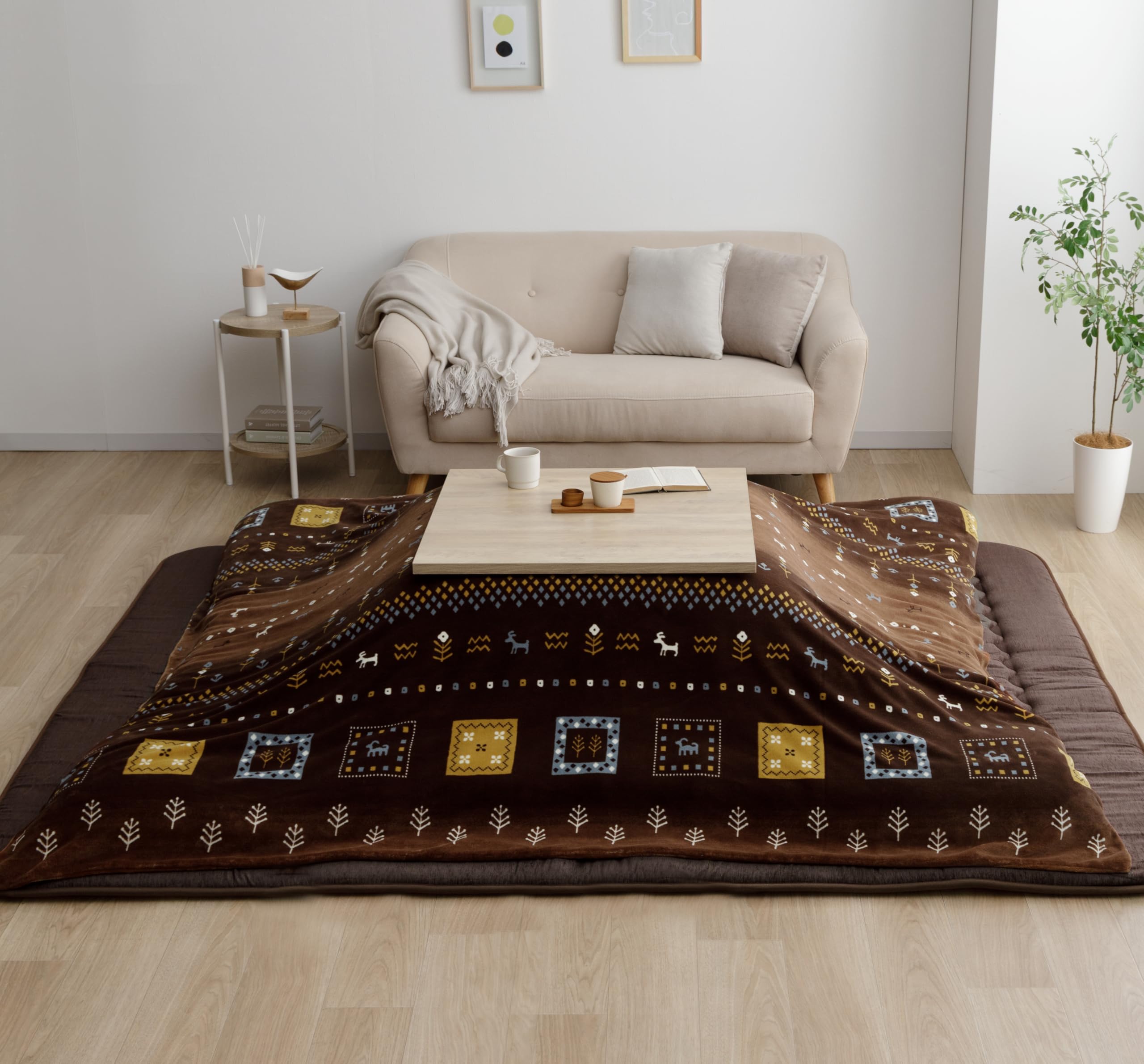Rakuten - イケヒコ こたつ布団 カバー ふわふわな肌触り カリエ 約215×215cm ブラウン ギャベ柄 こたつ布団カバー 正方形 汚れ防止 洗える #1152070061506