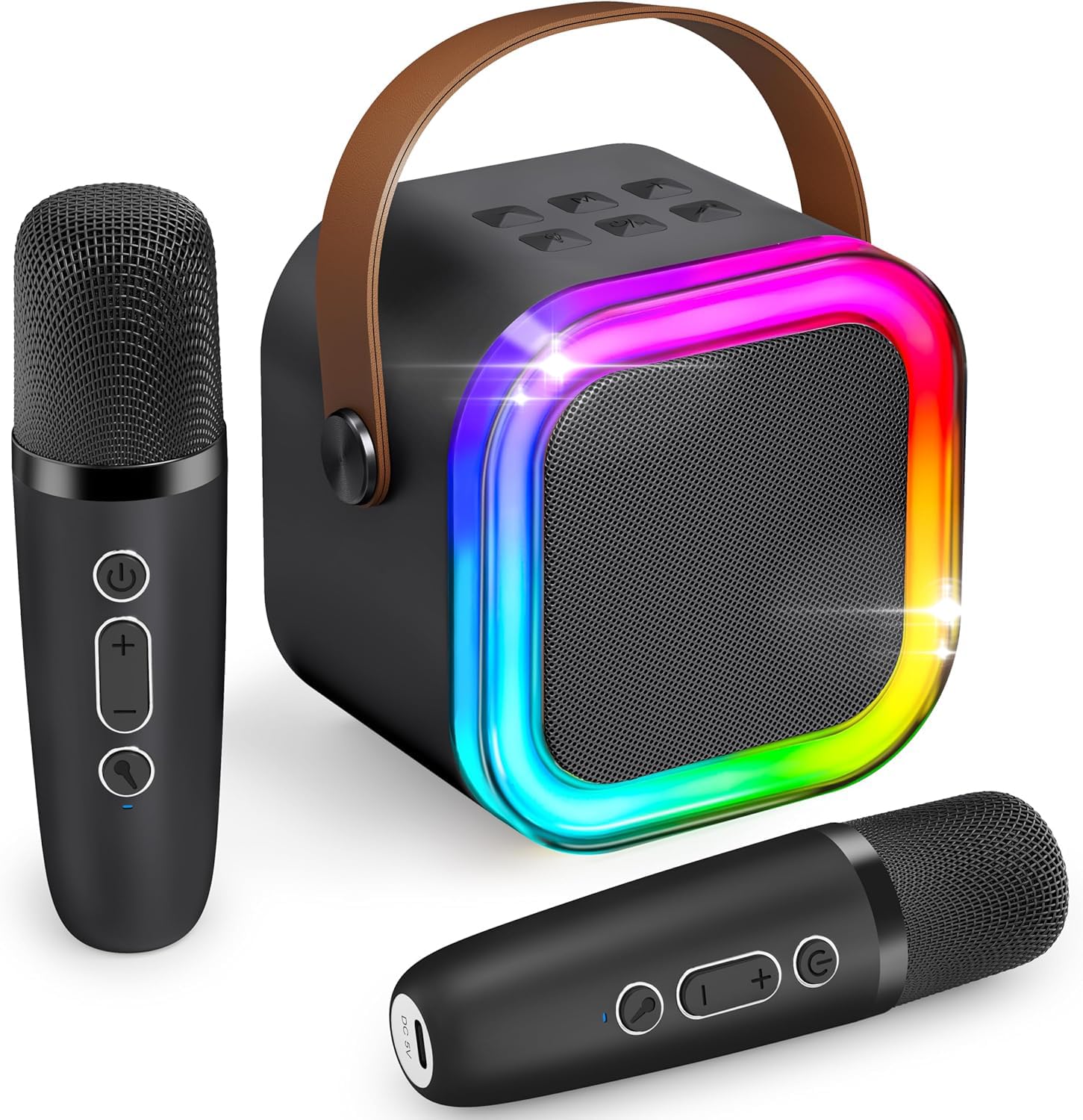 楽天SelectSHOP 岐阜 楽天市場店Verkstar カラオケセット Bluetoothマイク 2本 カラオケ スピーカー 家庭用 PAセット ワイヤレス マイク karaoke 無線マイク 多彩LEDライト付き エコー機能 伴奏機能付き 家庭カラオケ Android/iPhoneに対応 日