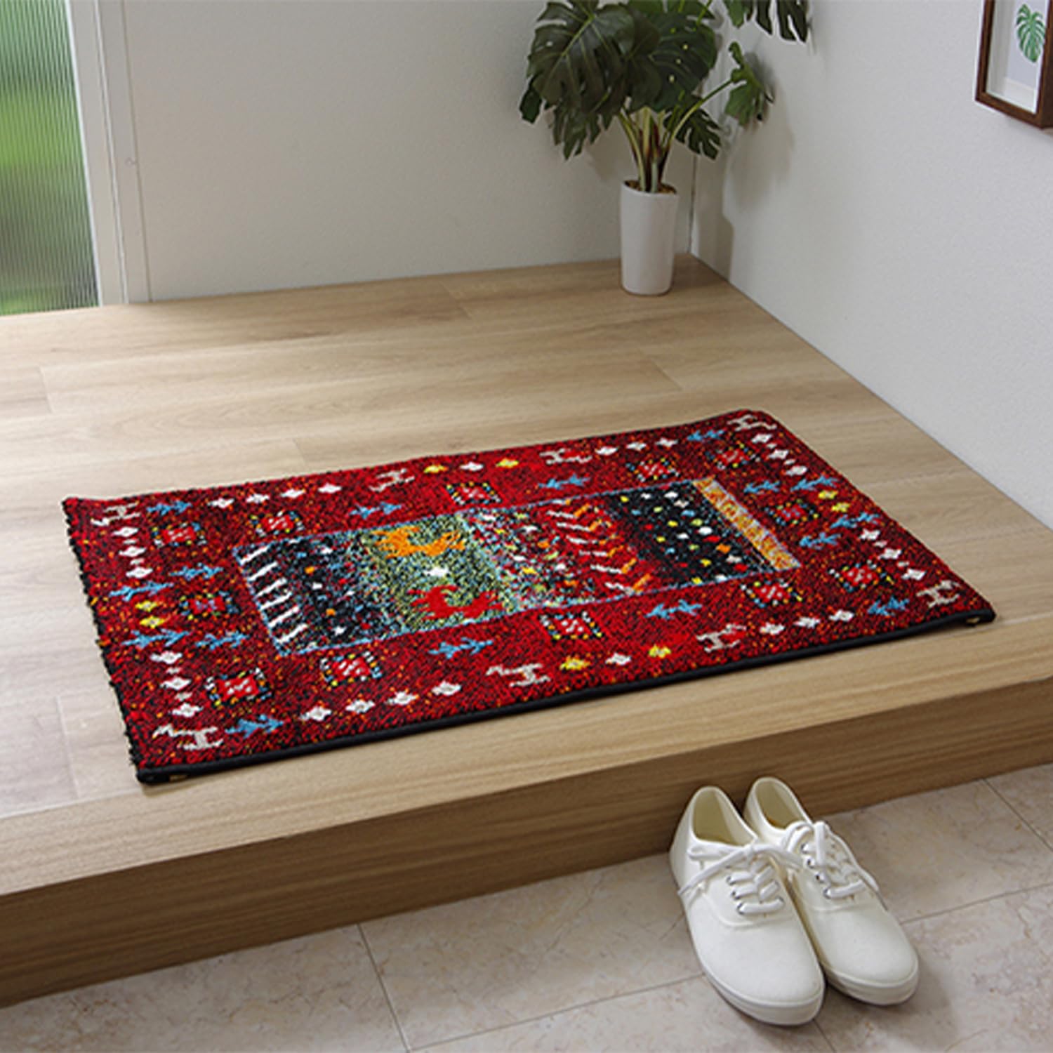Rakuten - イケヒコ 玄関 選べる マット ラグ ウィルトン 単品 イビサ レッド 約70×120cm 厚み 約15mm トルコ製 へたりにくい 耐久性 弾力性 抗菌防臭 消臭 ギャベ柄 エレガント 洗濯不可 おしゃれ ふわふわ #1311190246401