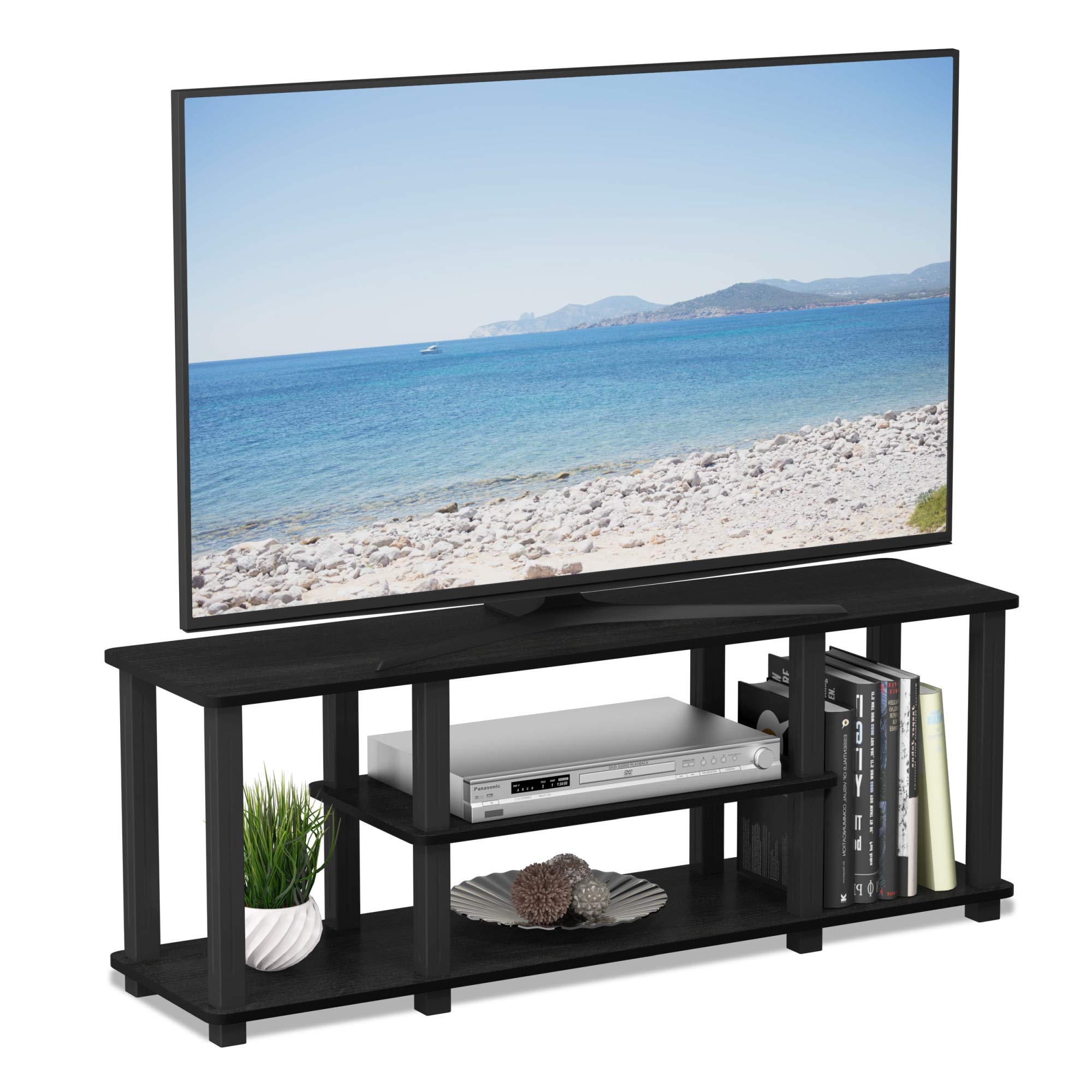 Rakuten - フリノ(Furinno) エンターテイメントテレビ台 アメリカーノ/ブラック 50インチまで対応 3D 3段 スクエアチューブ ノーツール ターンNチューブ 【日本正規輸入品】