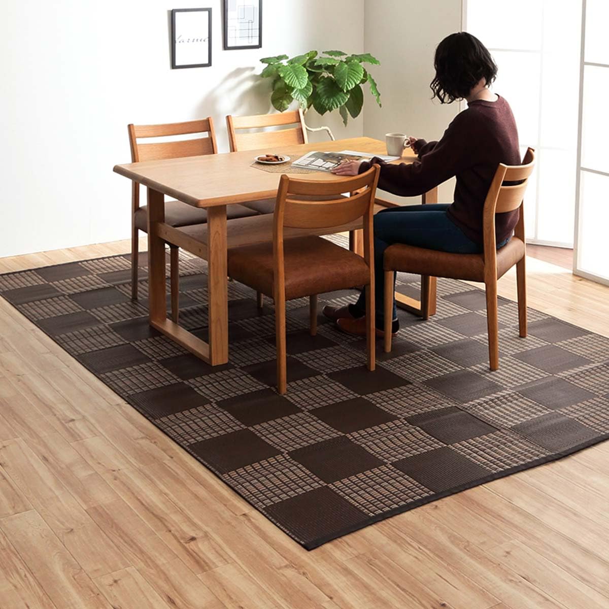 イケヒコ・コーポレーション ラグ カーペット ウィード ブラウン 江戸間3畳 約174×261cm 日本製 洗える 撥水 防ダニ #2117003