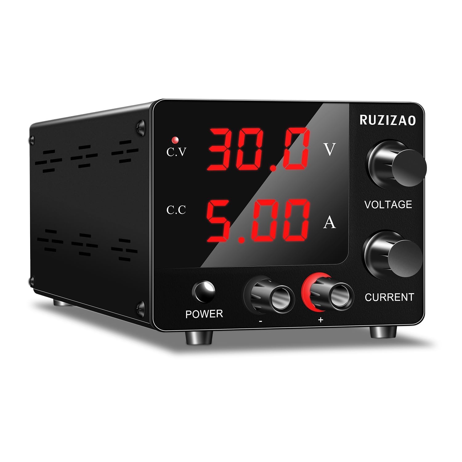 RUZIZAO 安定化電源 可変直流安定化電源 0~30V 0~5A エンコーダ微調整 スイッチング電源 3桁電圧電流表示 自動切替 高精度150W低雑音直流電源 研究実験室用 テスト修理 バッテリー充電 老化DIY用