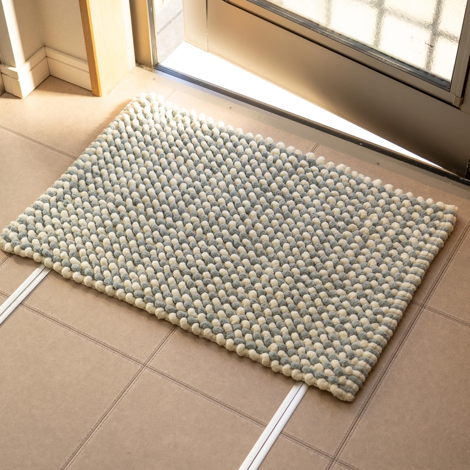 Rakuten - イケヒコ バスマット 洗える 吸水 チェスター 約40×60cm ブルー 手織り 綿混 吸水マット ボリューム ぽこぽこ 北欧 おしゃれ #1302480120301