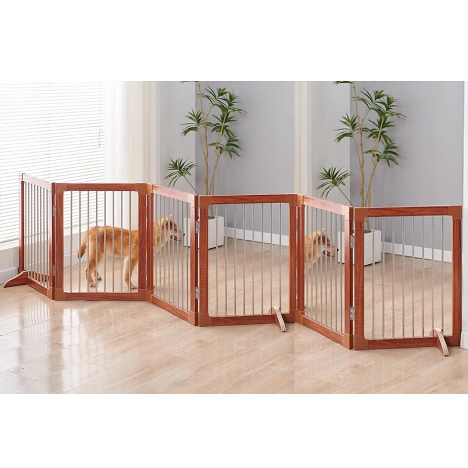 Puhang 犬ゲート ペットフェンス 木製 ペットゲート高さ70cm 4cm柵間隔 バリアゲート 折り畳み式 小型犬 収納便利 鉄製 赤ちゃん 脱走防止 侵入防止 ドアストッパー 取付け簡単 庭 室内 玄関 階段 室外 ハイタイプ コンパクト 取付幅6つ