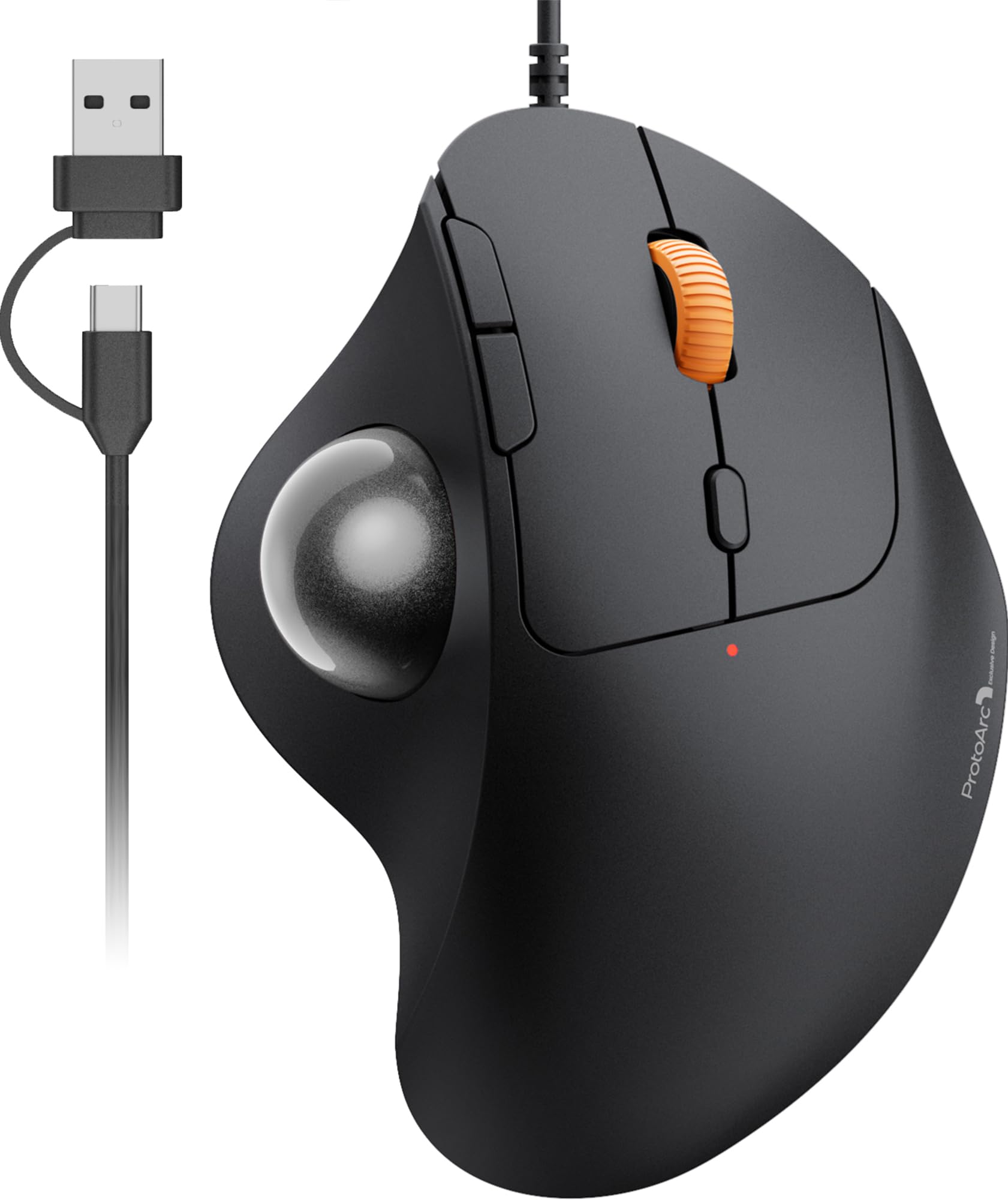 楽天SelectSHOP 岐阜 楽天市場店ProtoArc トラックボールマウス 有線 USB-C/USB-A両対応 4段階DPI調節可能 親指操作 マウス トラックボール 静音タイプ 5ボタン 進む/戻るボタン搭載 34mmボール Windows/Mac/Android 【2024新登場】 （パ