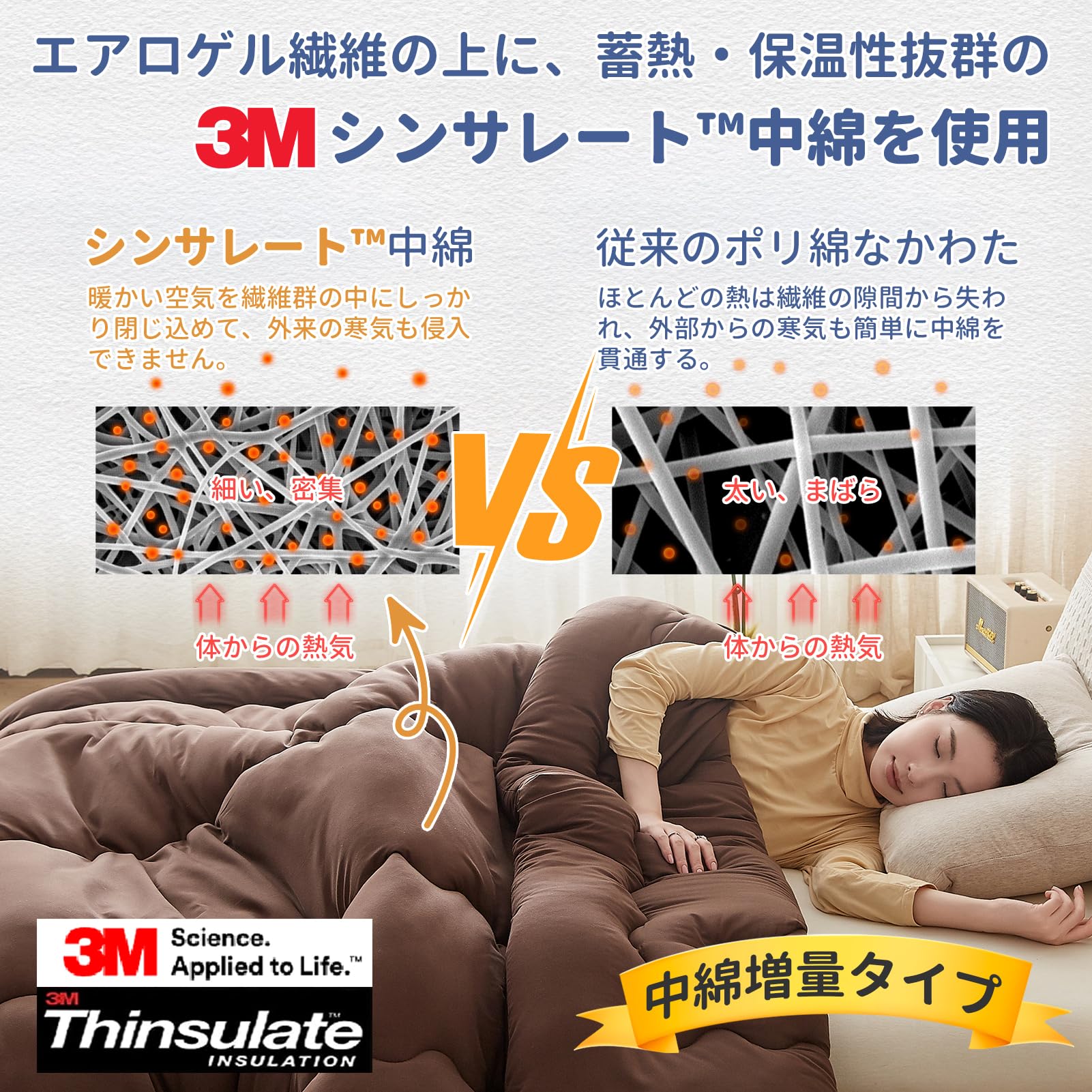 CHOSHOME 掛け布団 ダブル 冬 宇宙服素材【エアロゲル】 羽毛より暖かい シンサレート あったか 極厚3.2kg ボリューム 2重キルティング 体にフィット 耐久性 丸洗いOK 抗菌防臭 ホコリでない 蒸れない さらっと 快適 暖かい かけ布団 中 [3]