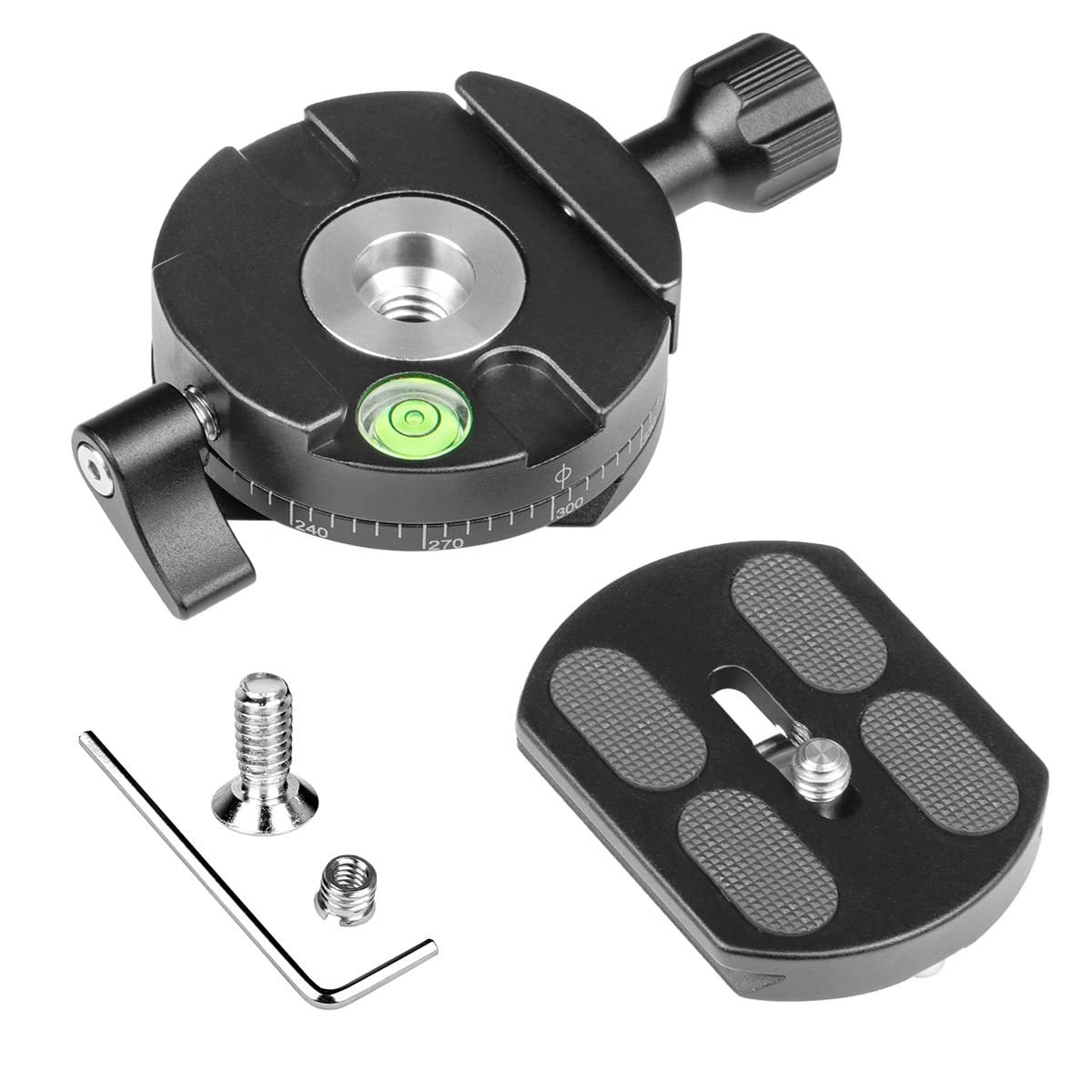 koolehaoda 360°パノラマ雲台、アルカスイススタイルプレートと水準器を備えたパノラマパンベース、デ..