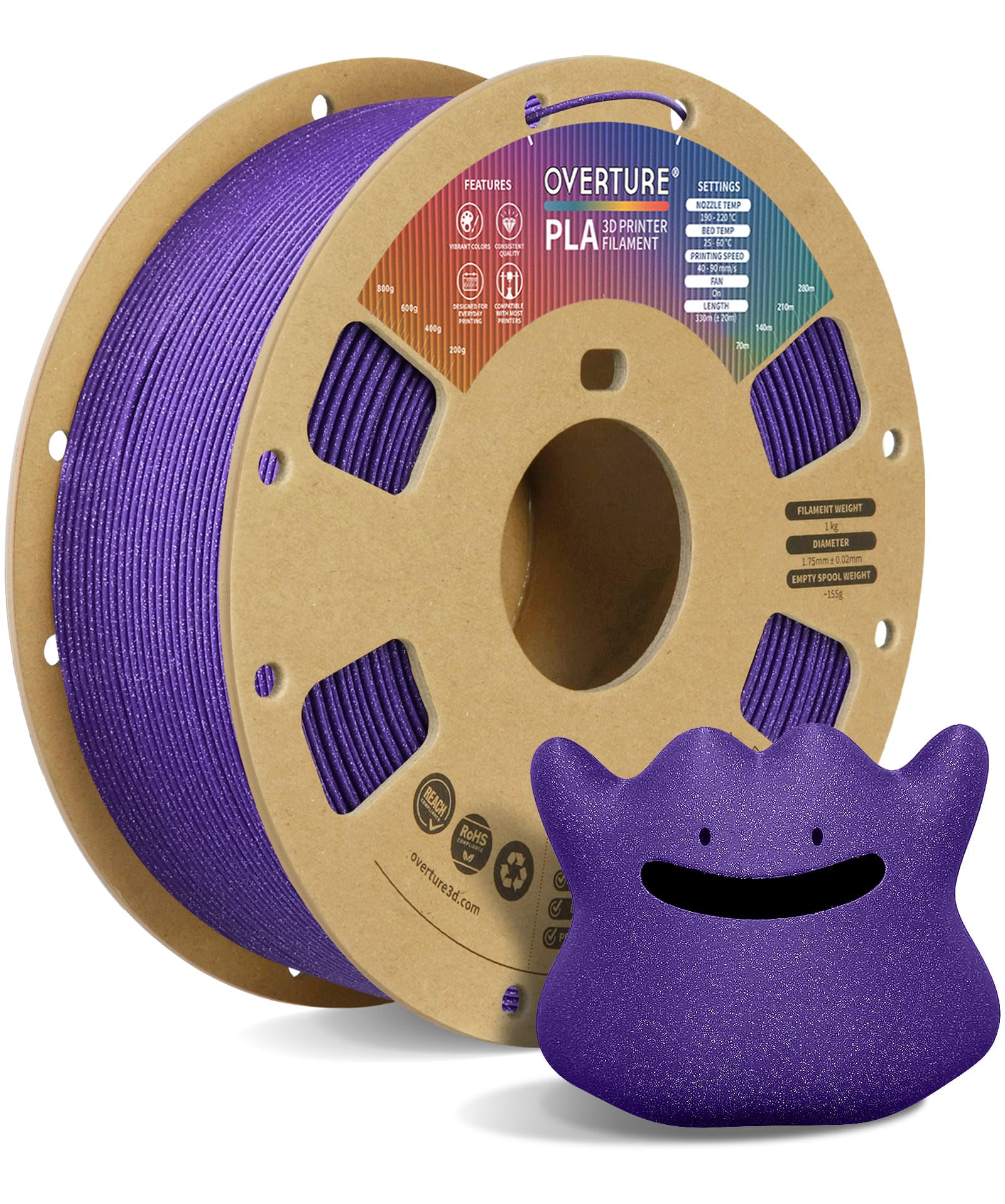 OVERTURE PLA フィラメント 3Dプリンター用素材 3D印刷 3Dプリンター フィラメント 1.75mm 1kgスプール 高い寸法精度 高密度 ほとん...