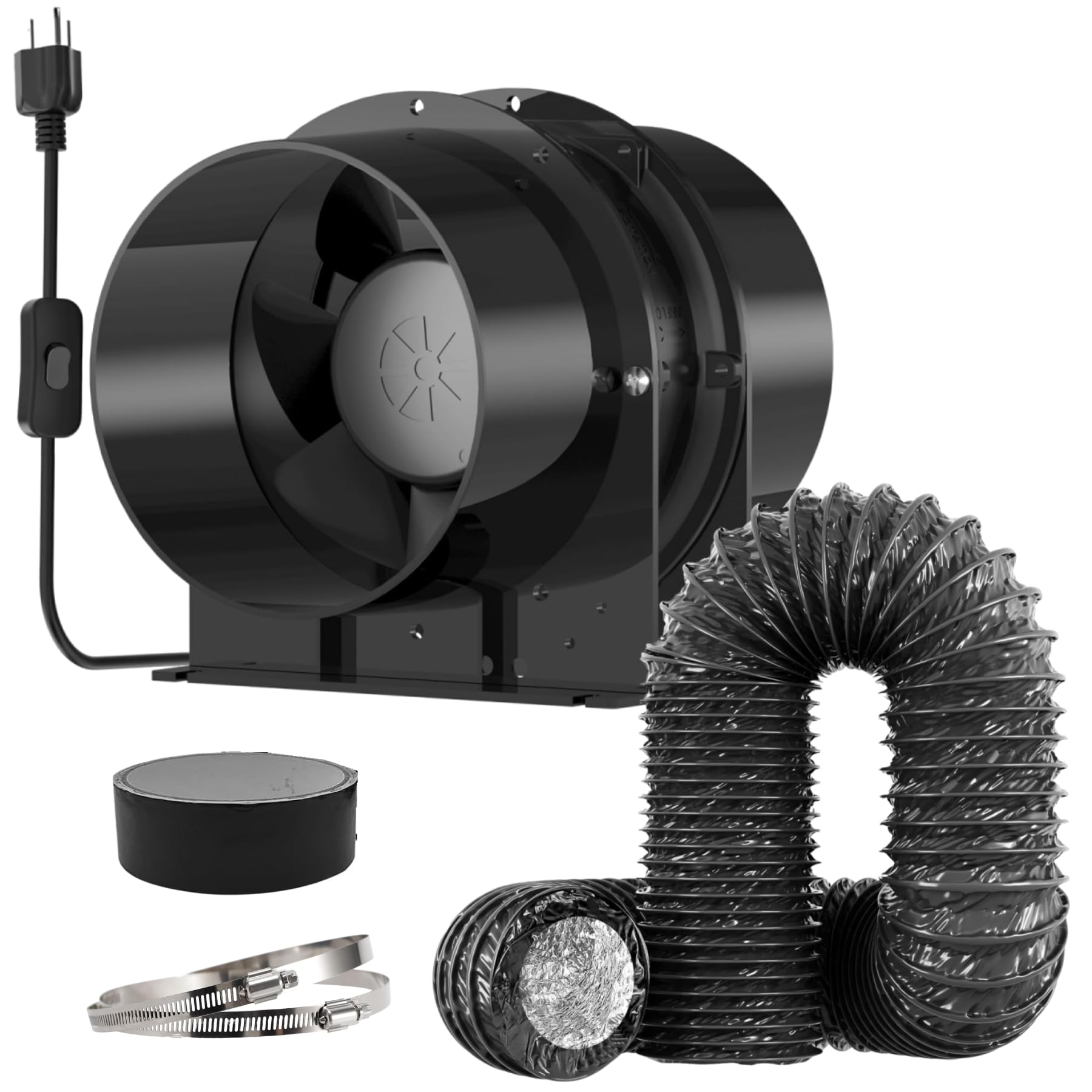 Okryain ダクトファン 150mm 排気セット 換気扇 ダクト用換気扇 風量333・/h 中間取付 スイッチ付き HA1751B1HL