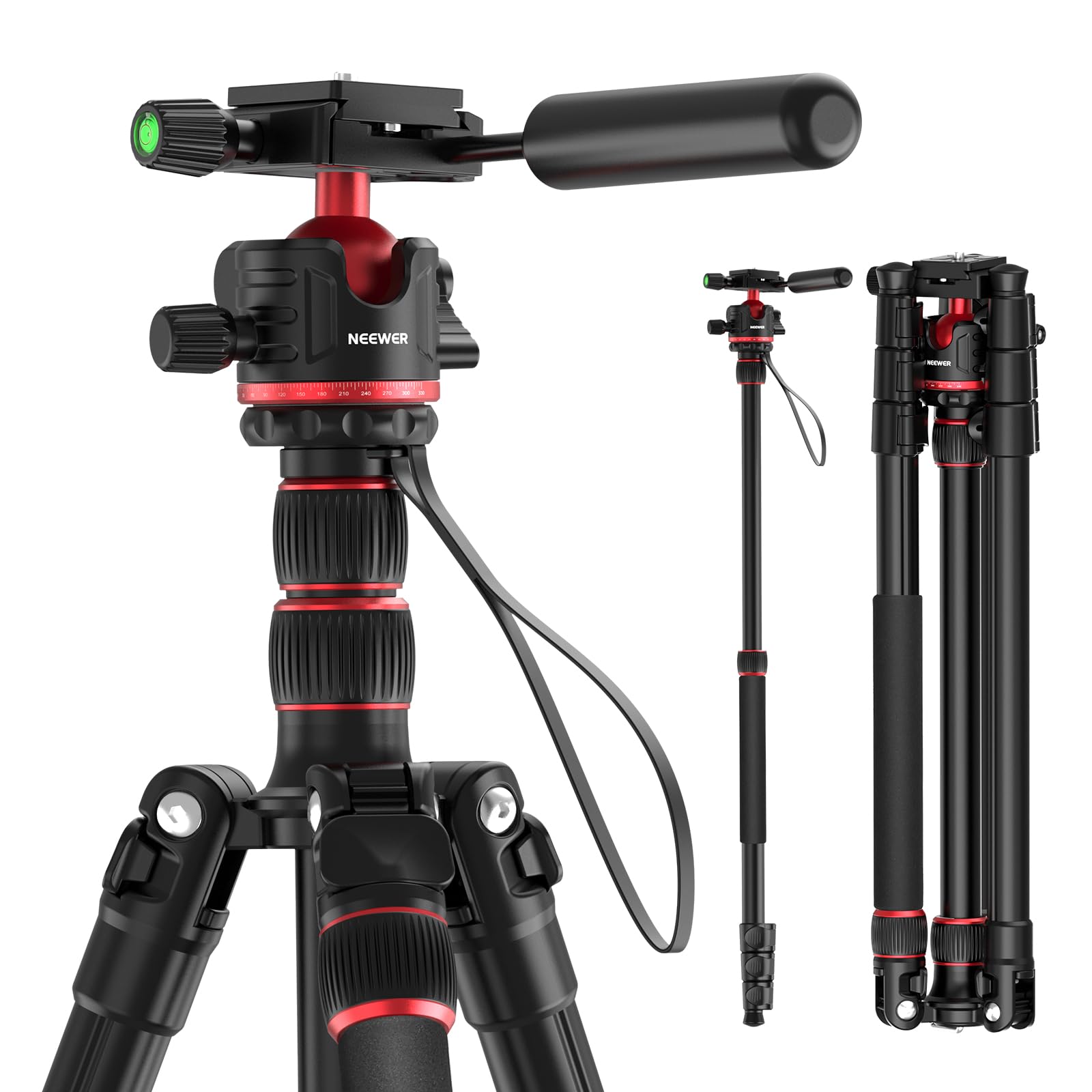 NEEWER 196cmビデオ三脚一脚 アルミ製 コンパクト 軽量 360°ボールヘッド/Arca型QRプレート/リバーシブル脚/反転中心軸付き トラベル三脚 カメラ一脚 三脚スタンド 撮影用三脚 DSLRカメラ用 最大荷重6kg TP08