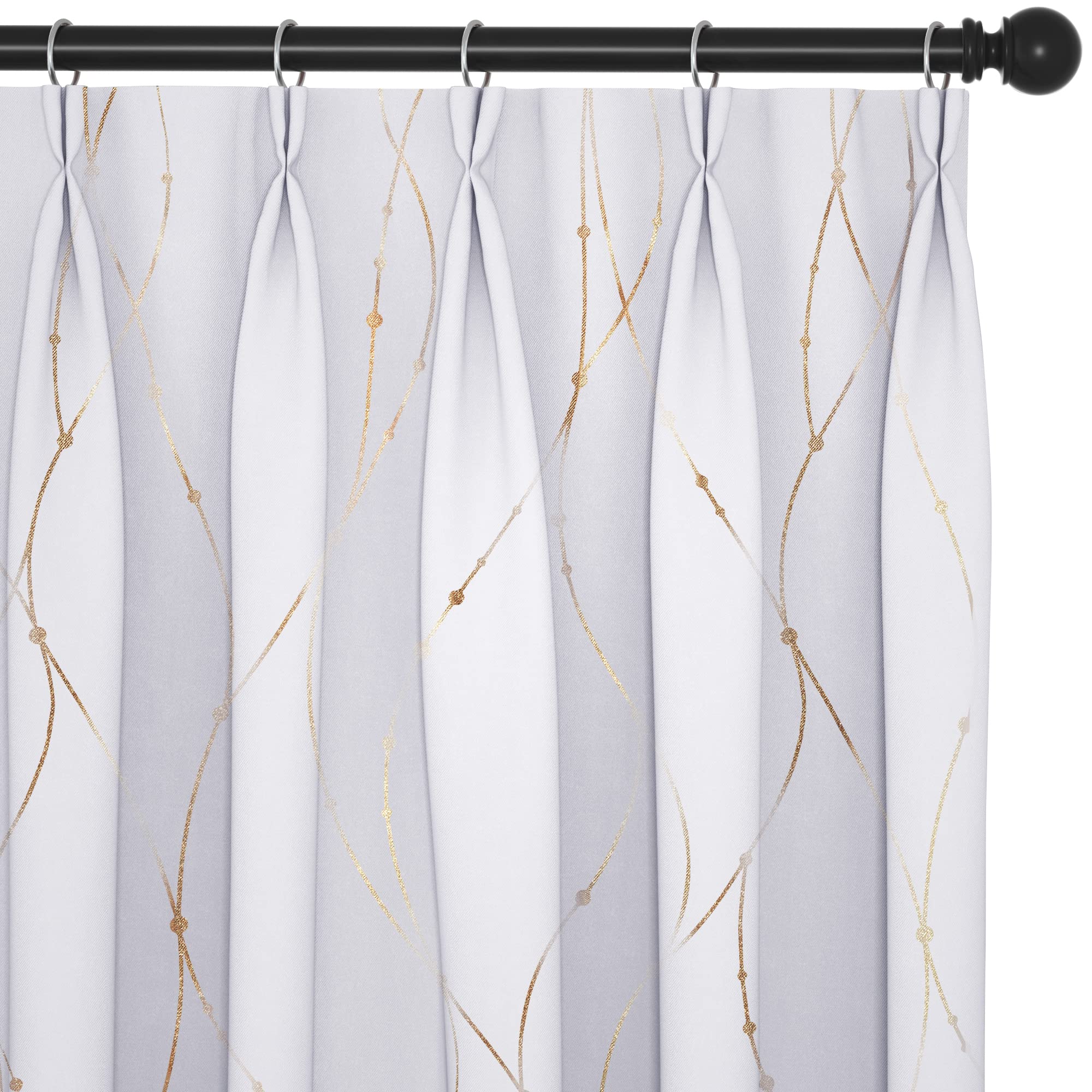 Deconovo 遮光 ドレープカーテン 幅100cm丈135cm グレーホワイト 金箔プリント 点線柄 断熱 遮熱 防音 節電対策 昼夜目隠し 2枚組