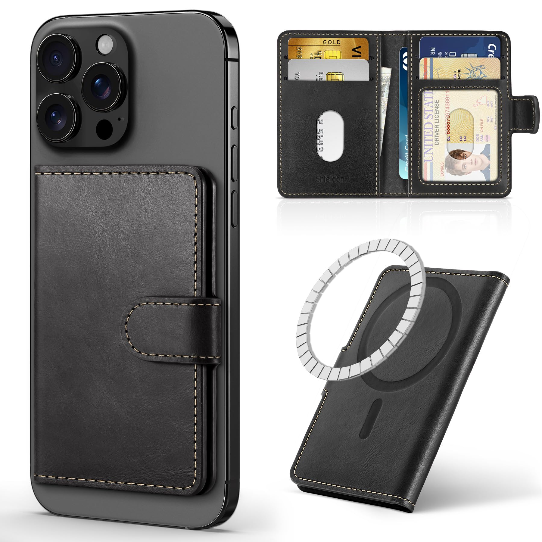 SHIELDON スマホカードケース 本革レザー 6枚カード収納 磁力吸着 [RFIDブロッキング] 磁力ケースとiPhone16/16Plus/16Pro/16Pro Max/iPhone15/15Plus/15Pro/15Pro MaxとiPhone1