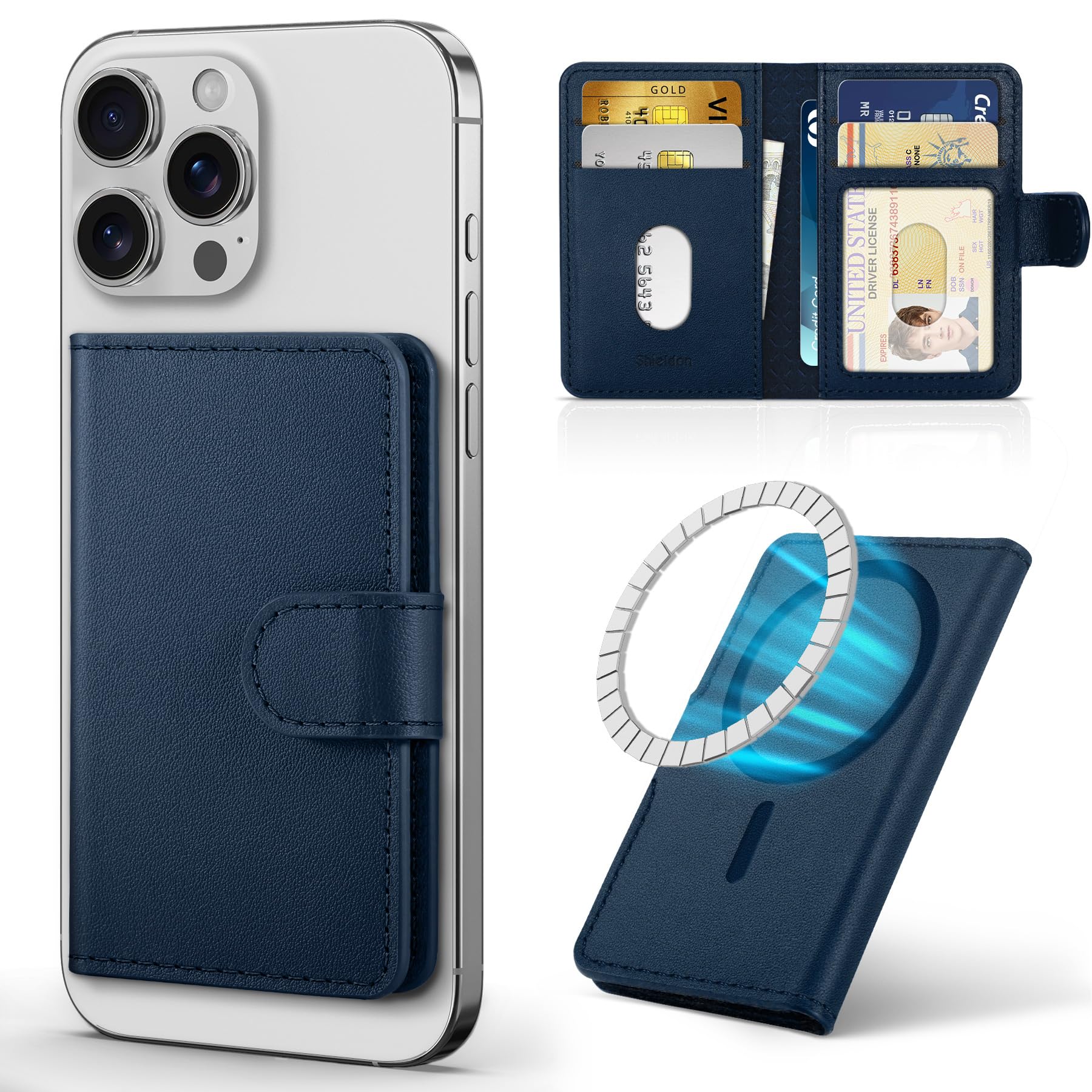 SHIELDON スマホカードケース 本革レザー 6枚カード収納 磁力吸着 [RFIDブロッキング] 磁力ケースとiPhone16/16Plus/16Pro/16Pro Max/iPhone15/15Plus/15Pro/15Pro MaxとiPhone1