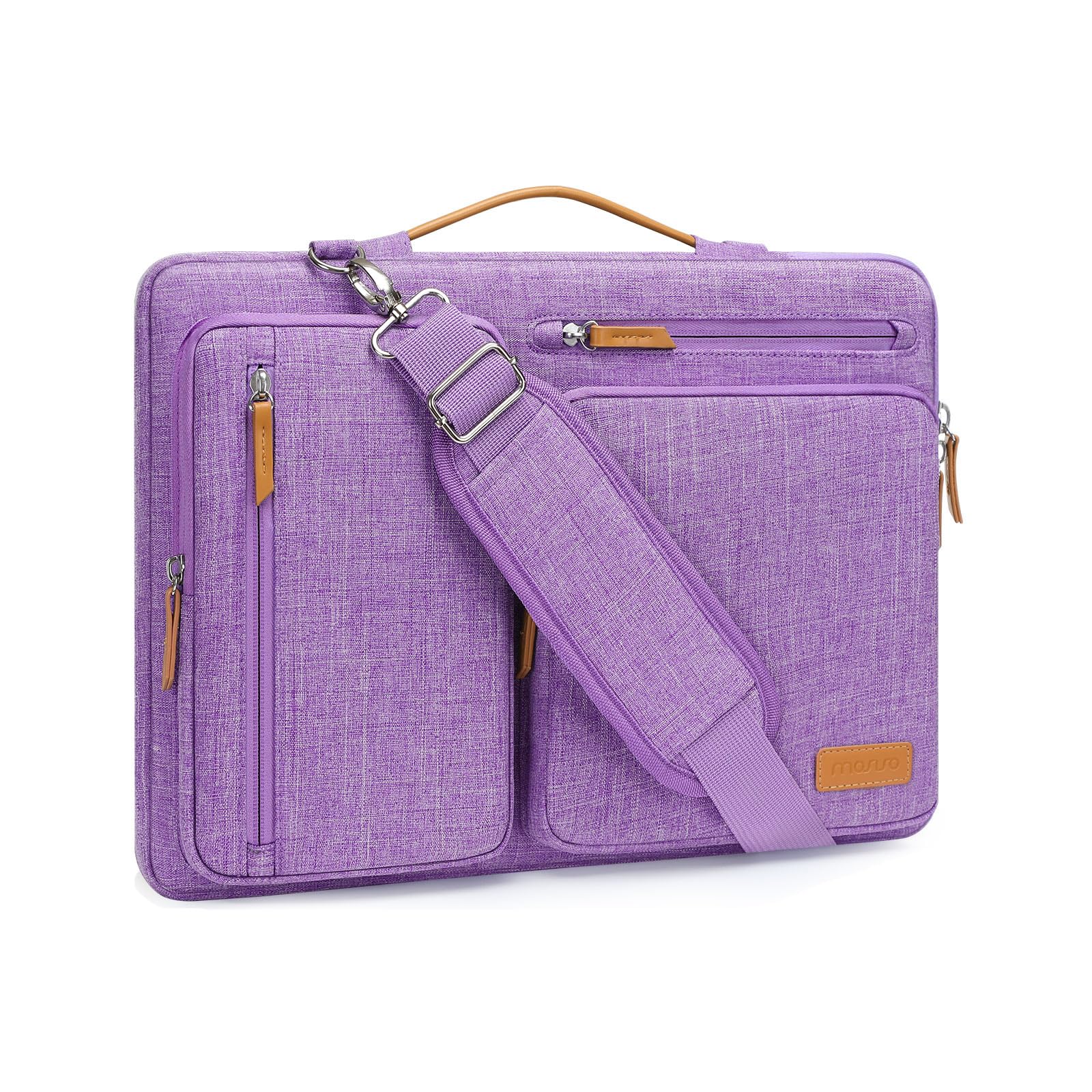 MOSISO 360 保護 ノートパソコンショルダーバッグ、13.3インチ パソコンケース 対応機種 MacBook/HP/Dell/Lenovo/Asus、側開け メッセンジャーバッグ 4つファスナーポケット & 取っ手付き(ライラック)