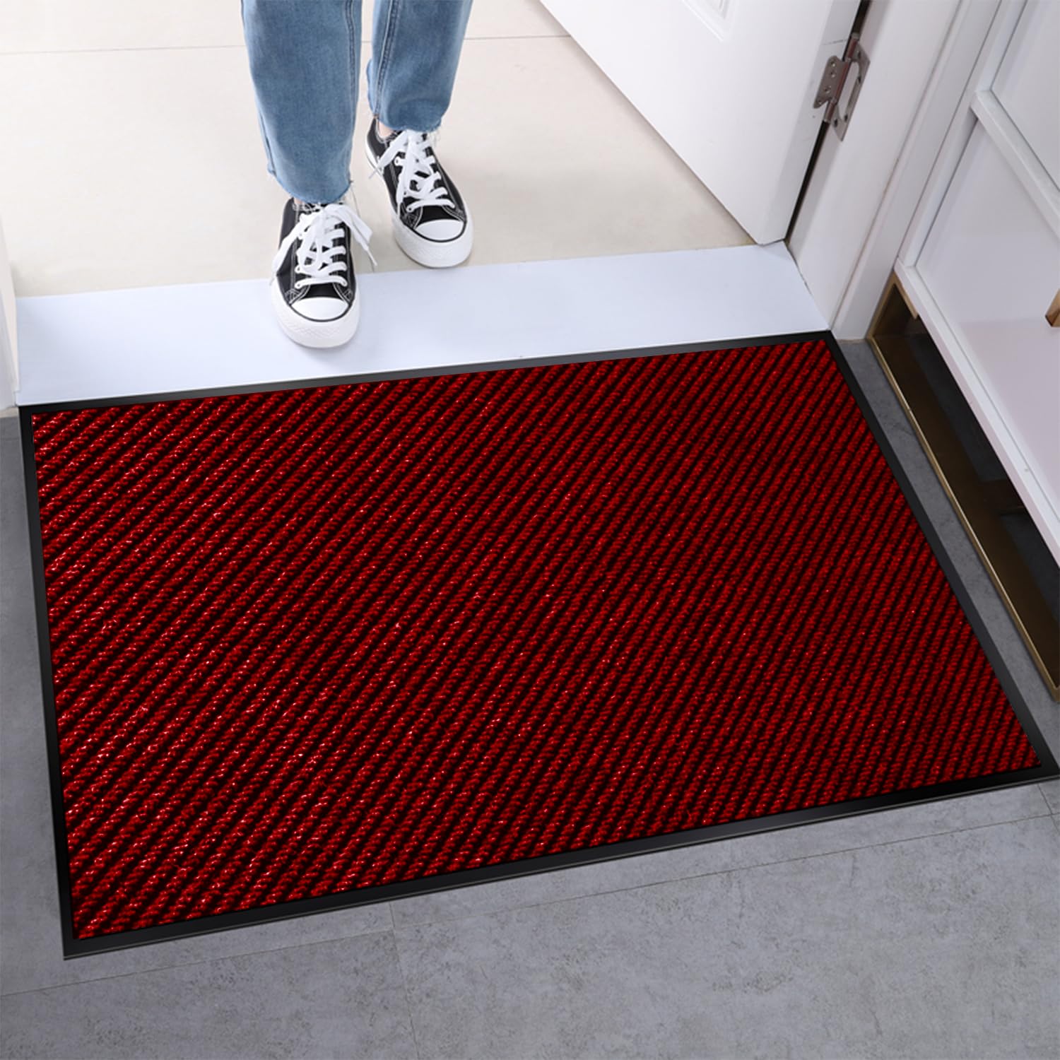 Bcrio 玄関マット 屋外 泥落とし 滑り止め 泥落としマット 耐磨耗性 室内 業務用 家庭用 速乾 吸水 無地 オフィス お店（120*150cm, レッド）