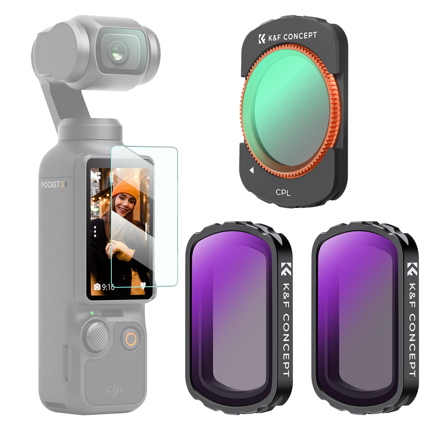 K&F Concept DJI OSMO Pocket 3�Ѽ������ե��륿�� CPL+ND4+ND8 AGC���إ��饹 ��Ʃ��Ψ ND�ե��륿�� ������Ĵ�� ����ȥ饹�ȶ�Ĵ ȿ�ͽ��� 28�إʥΥ����ƥ��� �����ɱ� �ڥ᡼����ľ��Ź��