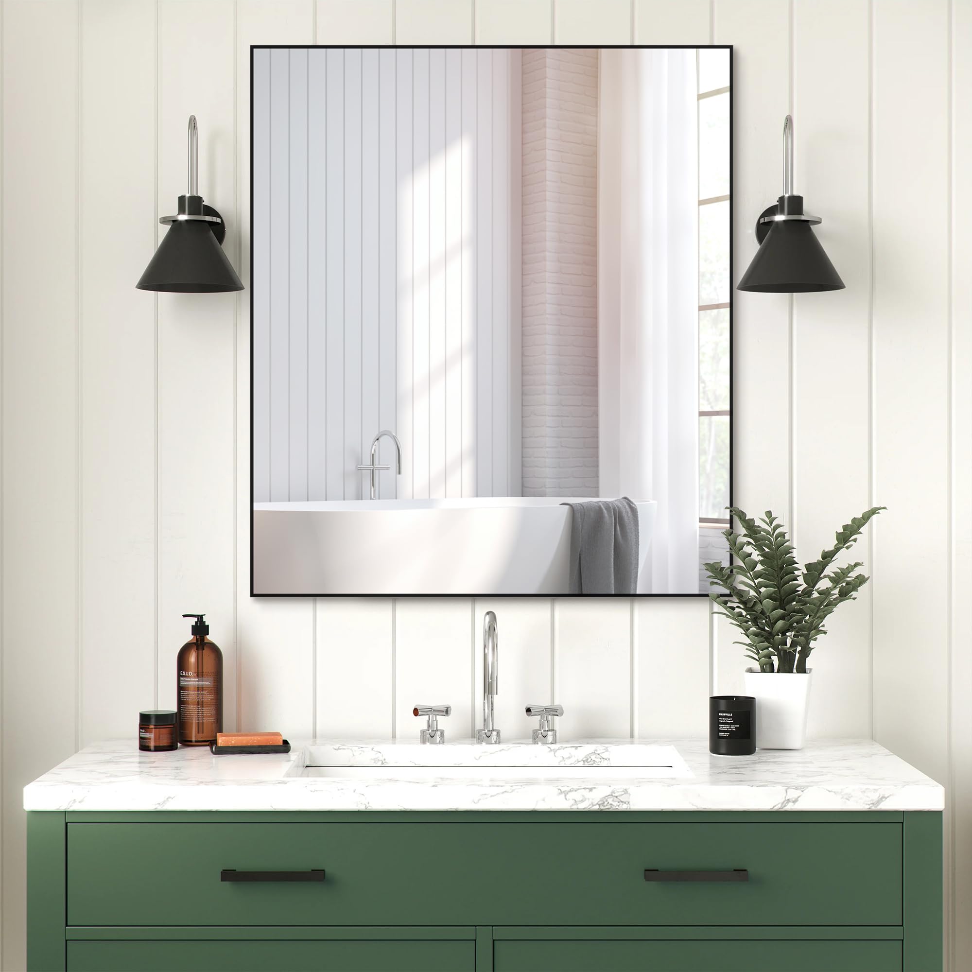 BEAUTME 壁掛け鏡 洗面鏡 浴室鏡 鏡 壁掛け 姿見鏡 全身鏡 ウォールミラー 縦 横 吊り下げ 可能 玄関 ..