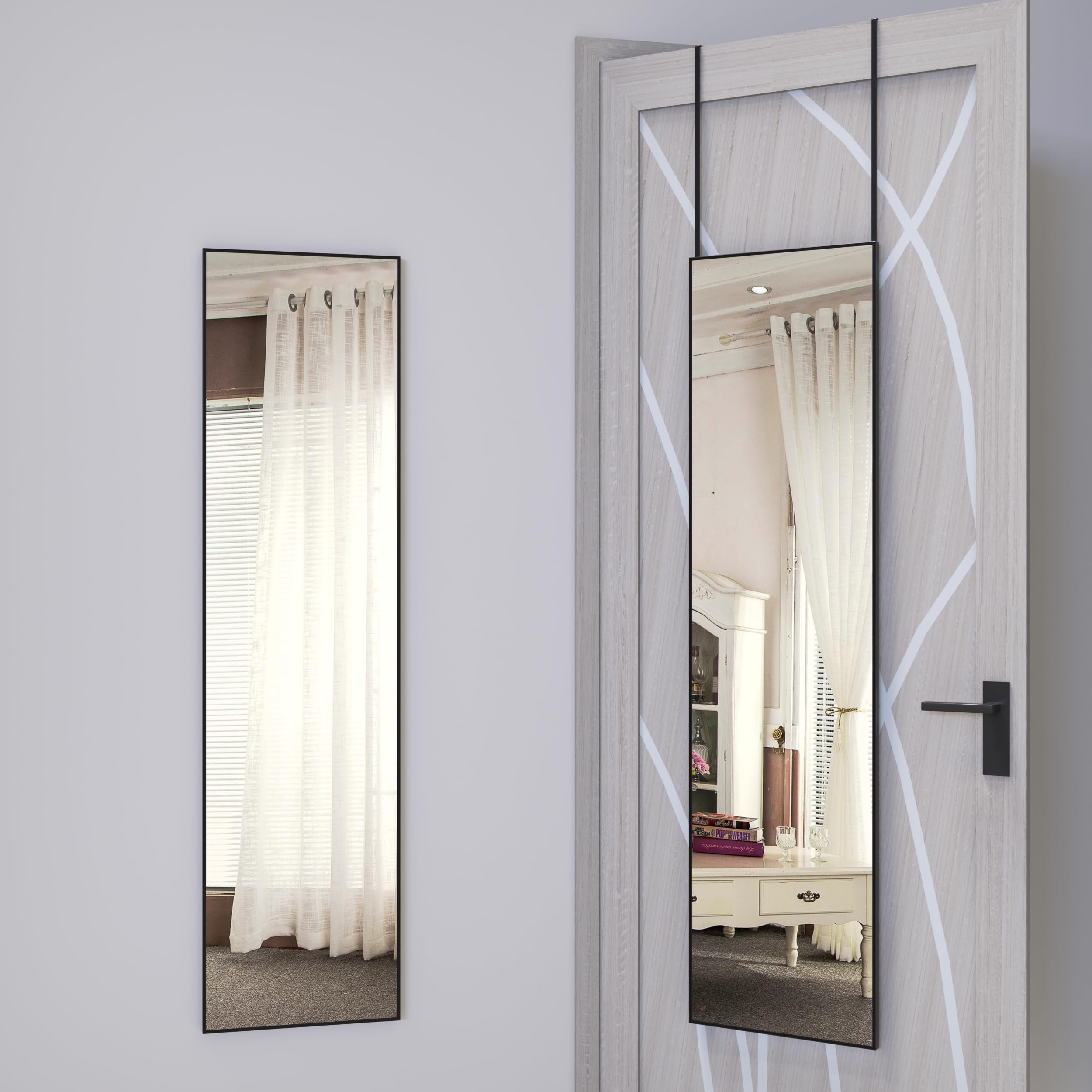 BEAUTMEドアミラー全長鏡、全身鏡長壁装式浴室鏡大ハイビジョンミラー（黒、119.3*30.4 cm） (119.3*30.4 cm, ブラック)