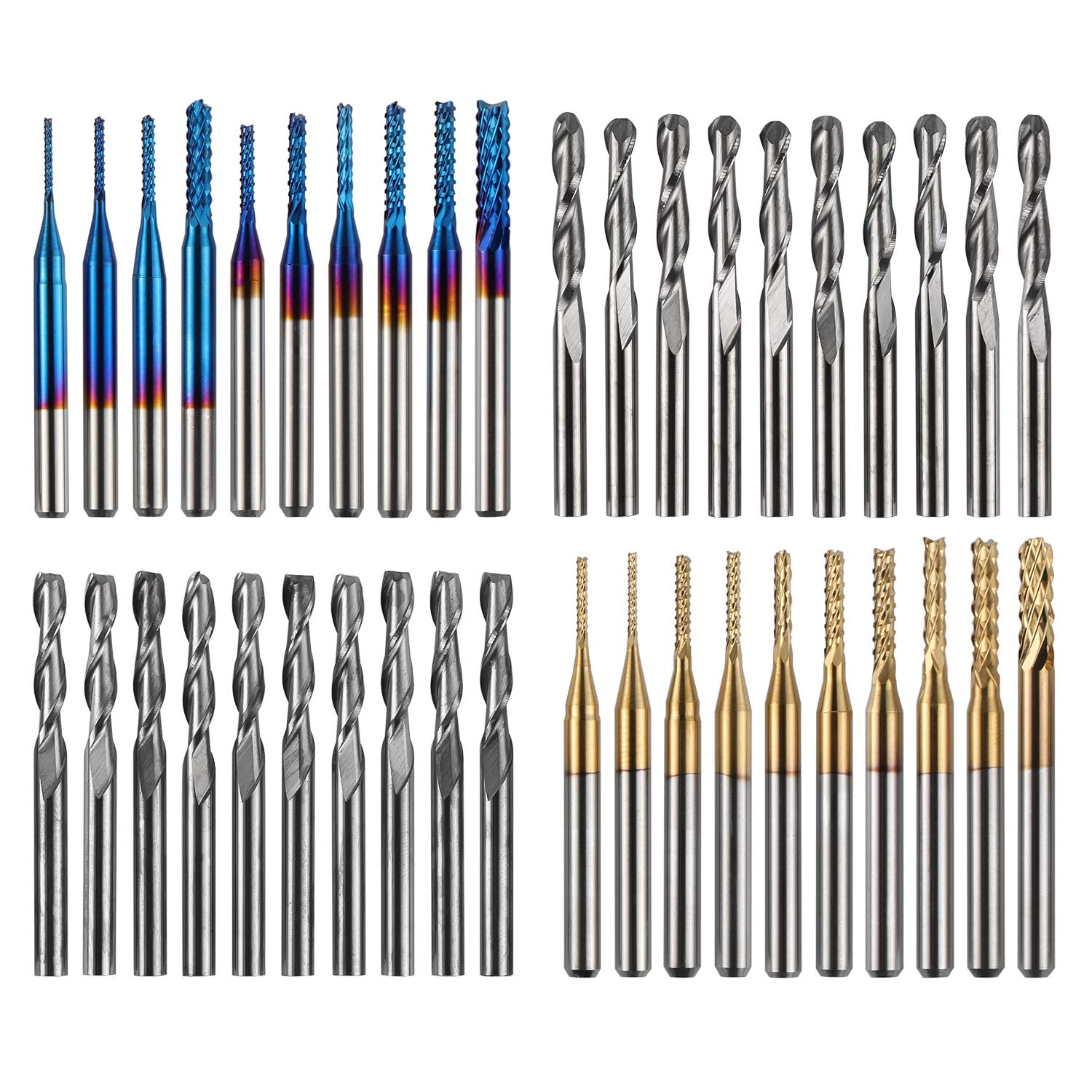 Genmitsu エンドミル 3.175mm軸（1/8"シャンク） 両刃 スクエアエンドミル & ボールエンドミル ナノ粒..