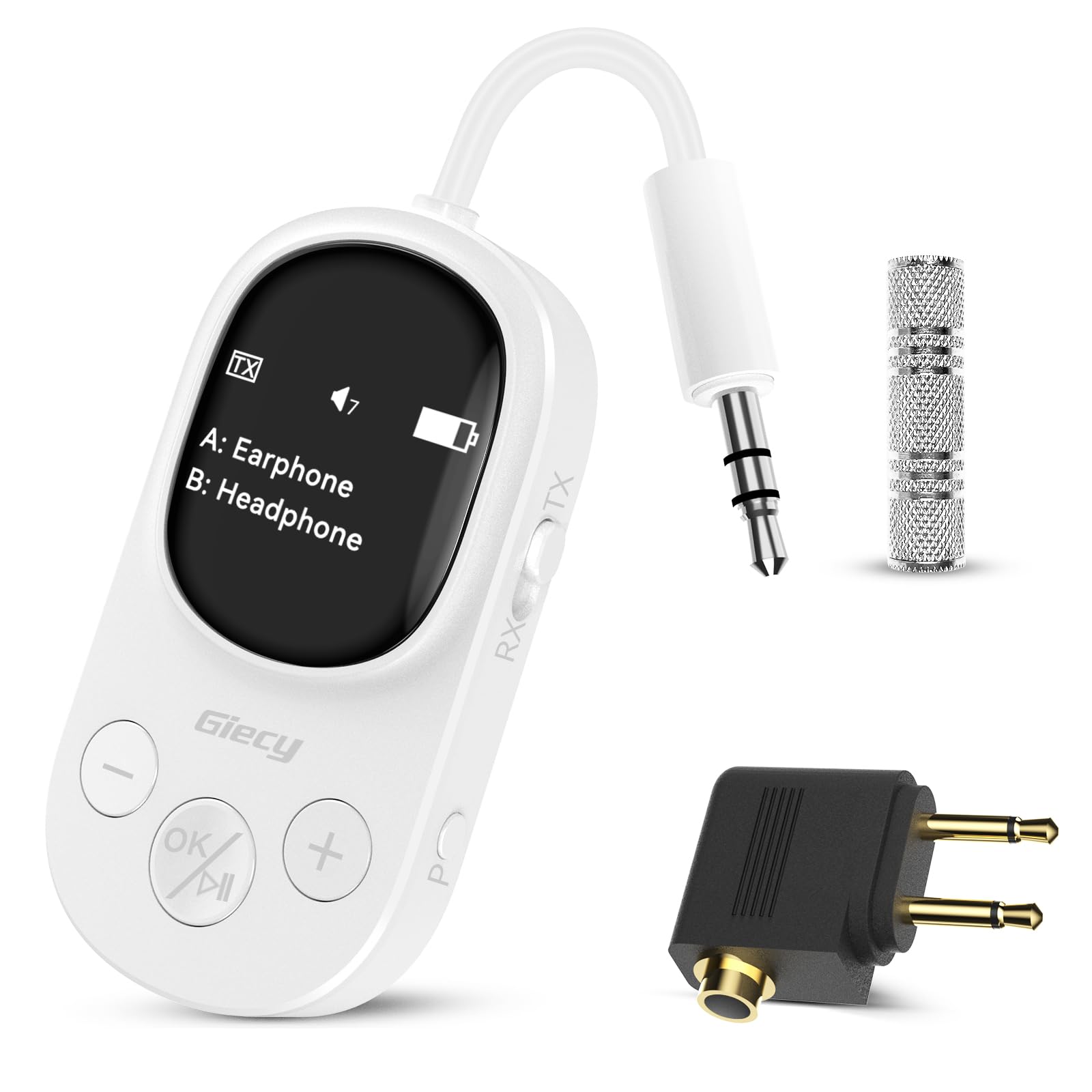 Giecy Bluetooth 5.3 トランスミッター & レシーバー 機内Airpods 2台用 3.5mm Aux ブルートゥース トランスミッター 超小型 Bluetooth アダプタ 2-in-1 ワイヤレス 送信機+受信機 aptX低遅延 飛行