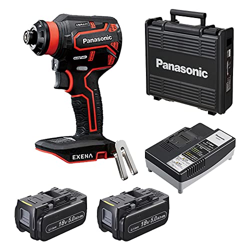 [パナソニック] 電動ドリルドライバー セット(電池パック×2個、急速充電器、プラスチックケース) 14.4V/18V対応 充電式 ATTACH8対応 ＋BRAIN 正逆転自動切替 コンパクト 穴あけ ネジ締め 電動ドリル EZ1DD2J18D-R レッド