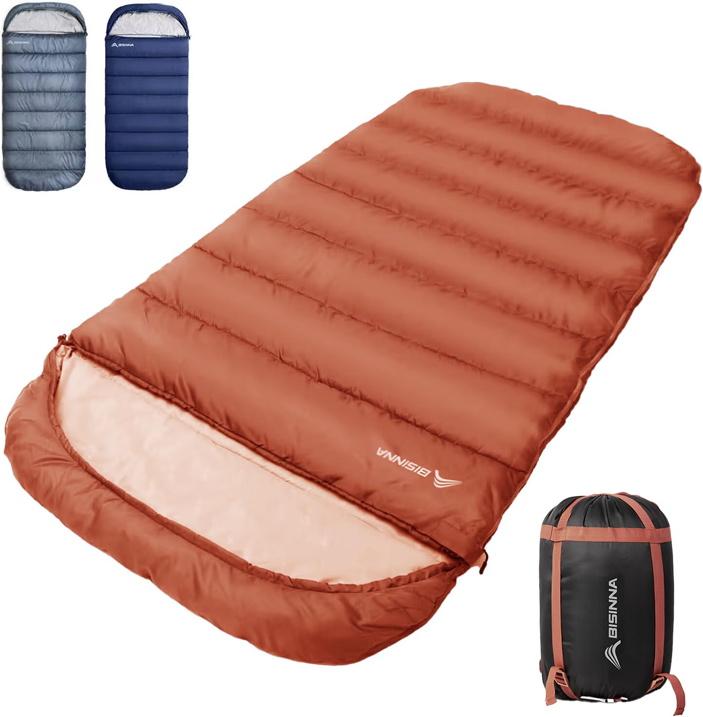 楽天SelectSHOP 岐阜 楽天市場店BISINNA 寝袋 ワイド ねぶくろ 封筒型 シュラフ 丸洗いOK キャンプ 登山 アウトドア 車中泊 自宅 旅行 収納パック付き 匂いがフリー 抗菌防臭 幅100cm x奥行き230cm 撥水加工 保温 寒さ対策 秋冬用2.5kg（快適温度5℃）あかち