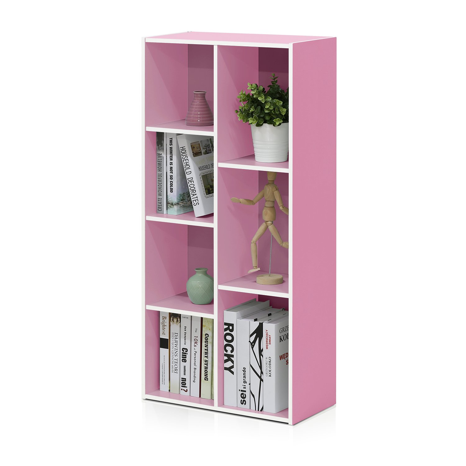 Rakuten - フリノ(Furinno) 本棚 カラーボックス Luderシリーズ 7段 幅49.5×奥行23.9×高さ105.9cm ホワイト/ピンク 【日本正規輸入品】 11048WH/PI