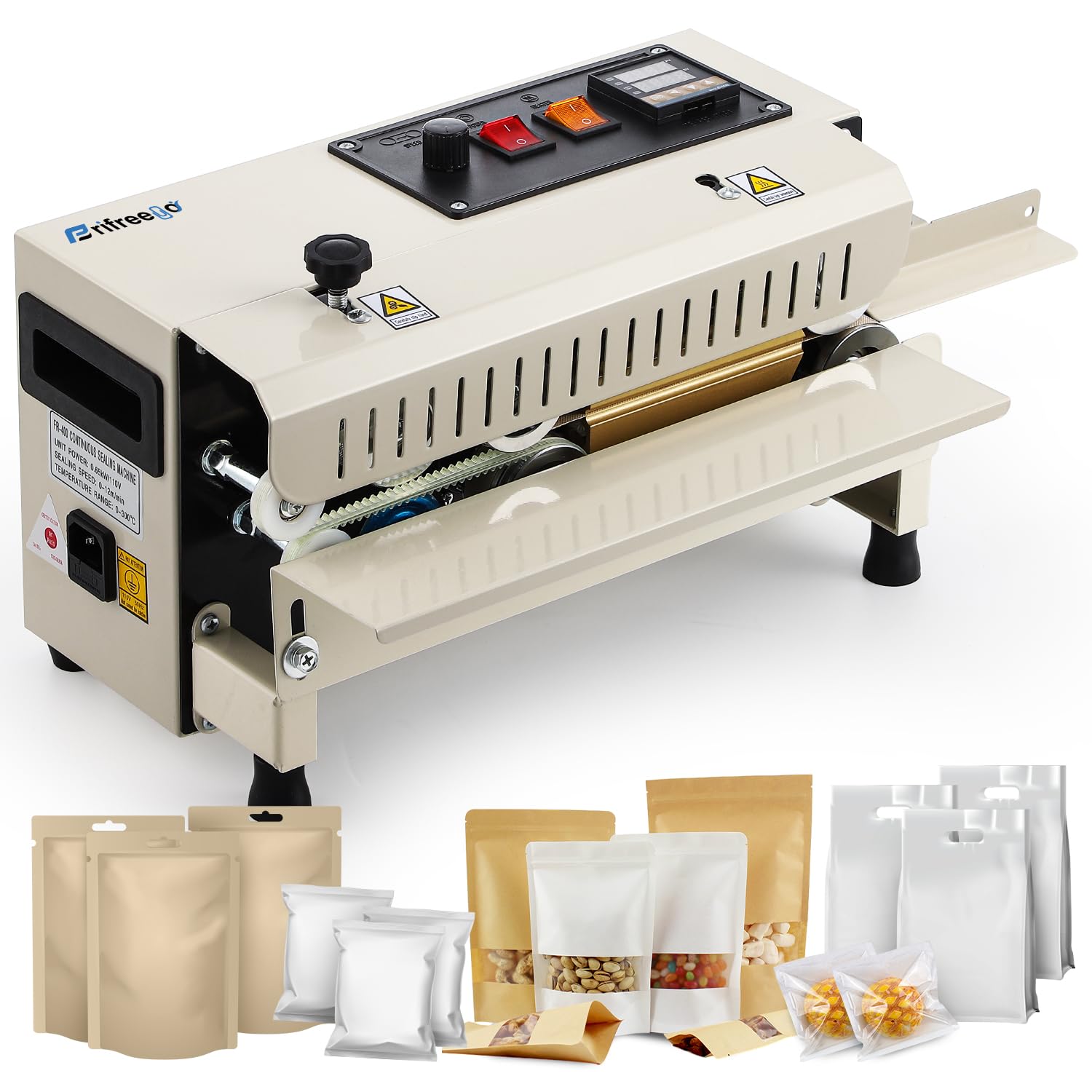 Frifreego 全自動シーラー機 業務用 卓上型シーラー 最大12m/min 0-300℃温度調整可能 デジタル表示 シール幅10mm 簡単操作 フプラスチック袋/アルミ袋/クラフト紙 フードシーラー ヒートシーラー 連続シーラー機 日本語取扱説明書付