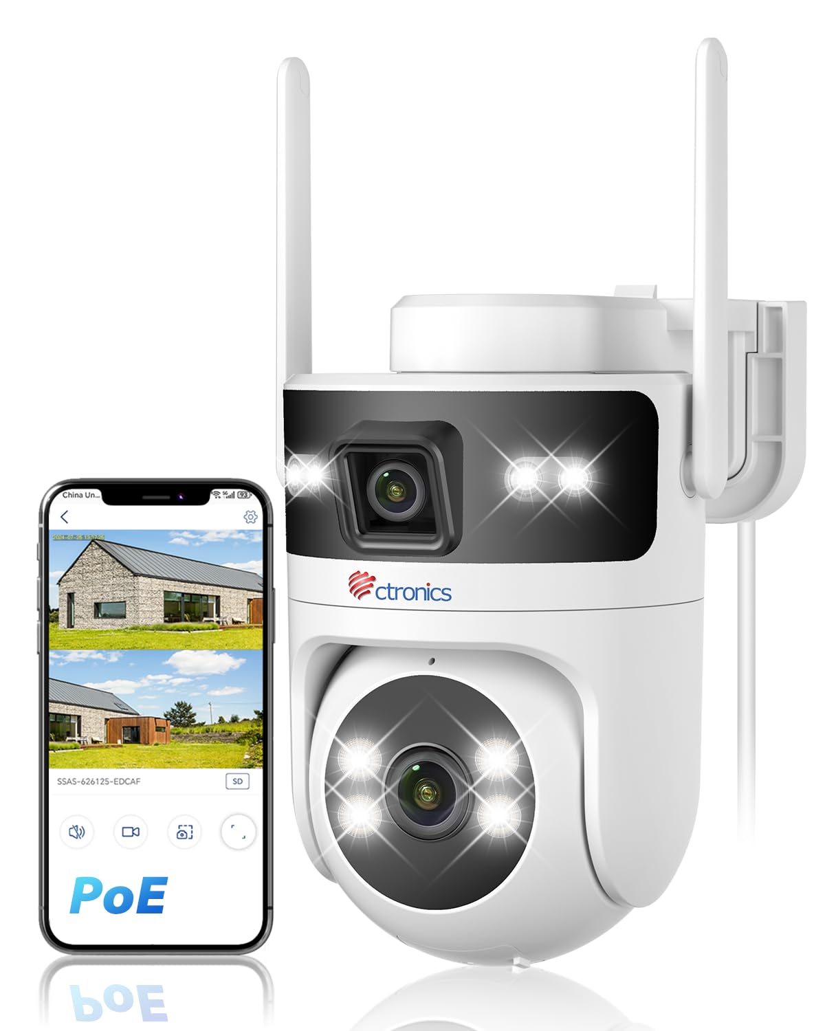 楽天SelectSHOP 岐阜 楽天市場店Ctronics 防犯カメラ 屋外 900C-DL デュアルレンズ 360°全方位監視 PoE対応 2.4/5GHz WiFi対応 AI人検知 自動追尾 FTP/NVR/ONVIF プリセット機能 カラー暗視 双方向音声 IP66防水 スマホ/PC遠隔 T